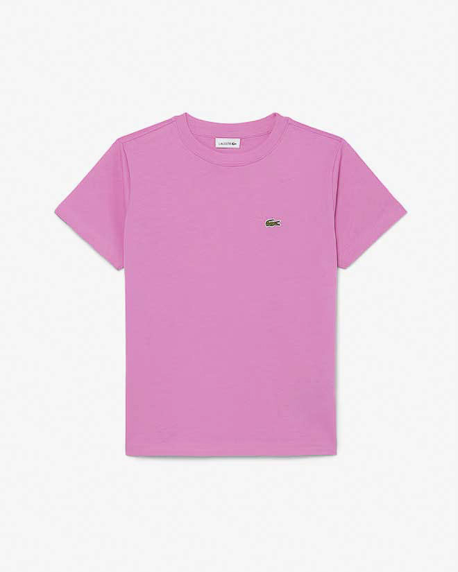 T-shirt Lacoste fucsia in puro cotone con mini logo coccodrillo