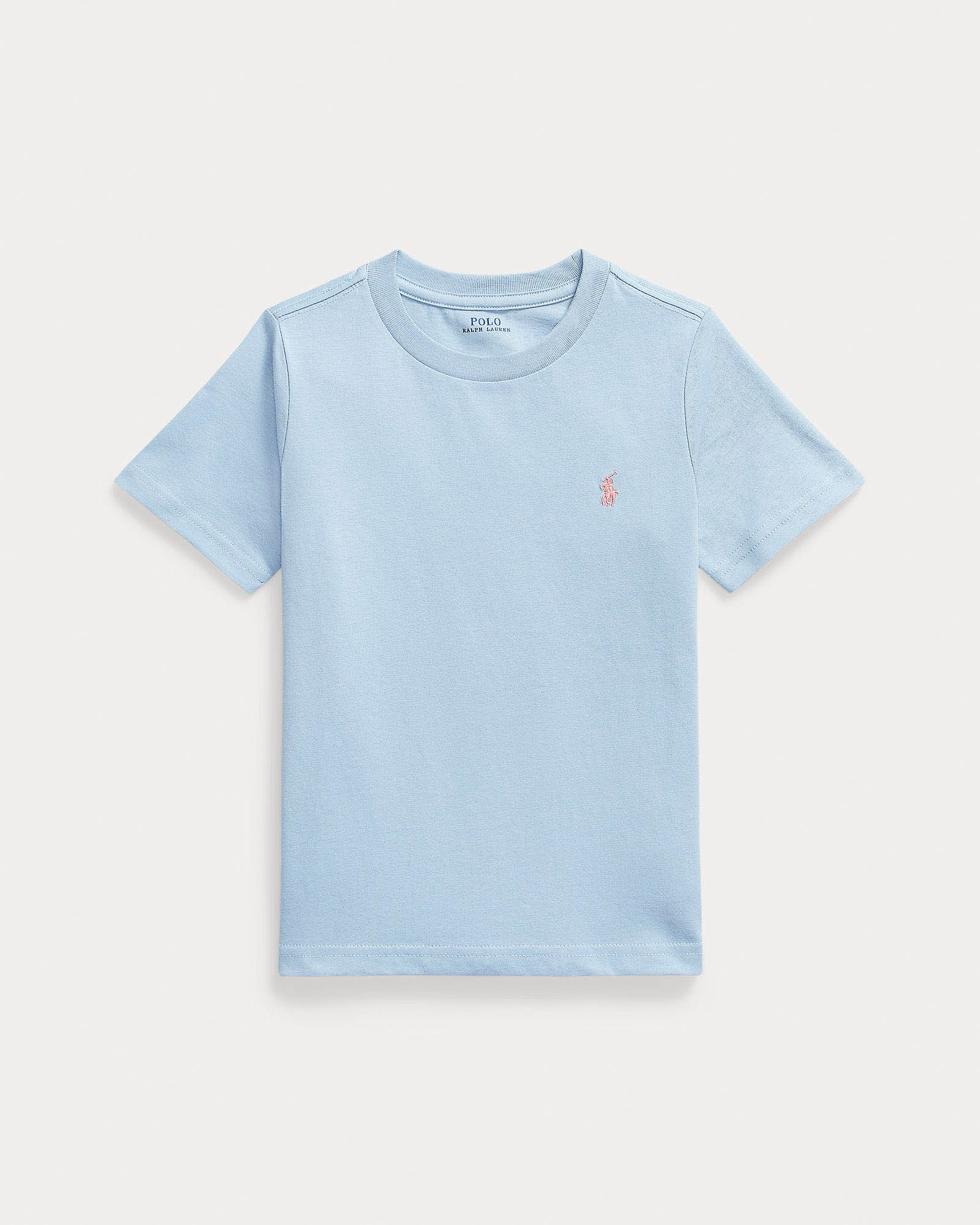 T-shirt Polo celeste mezza manica con logo pony rosa