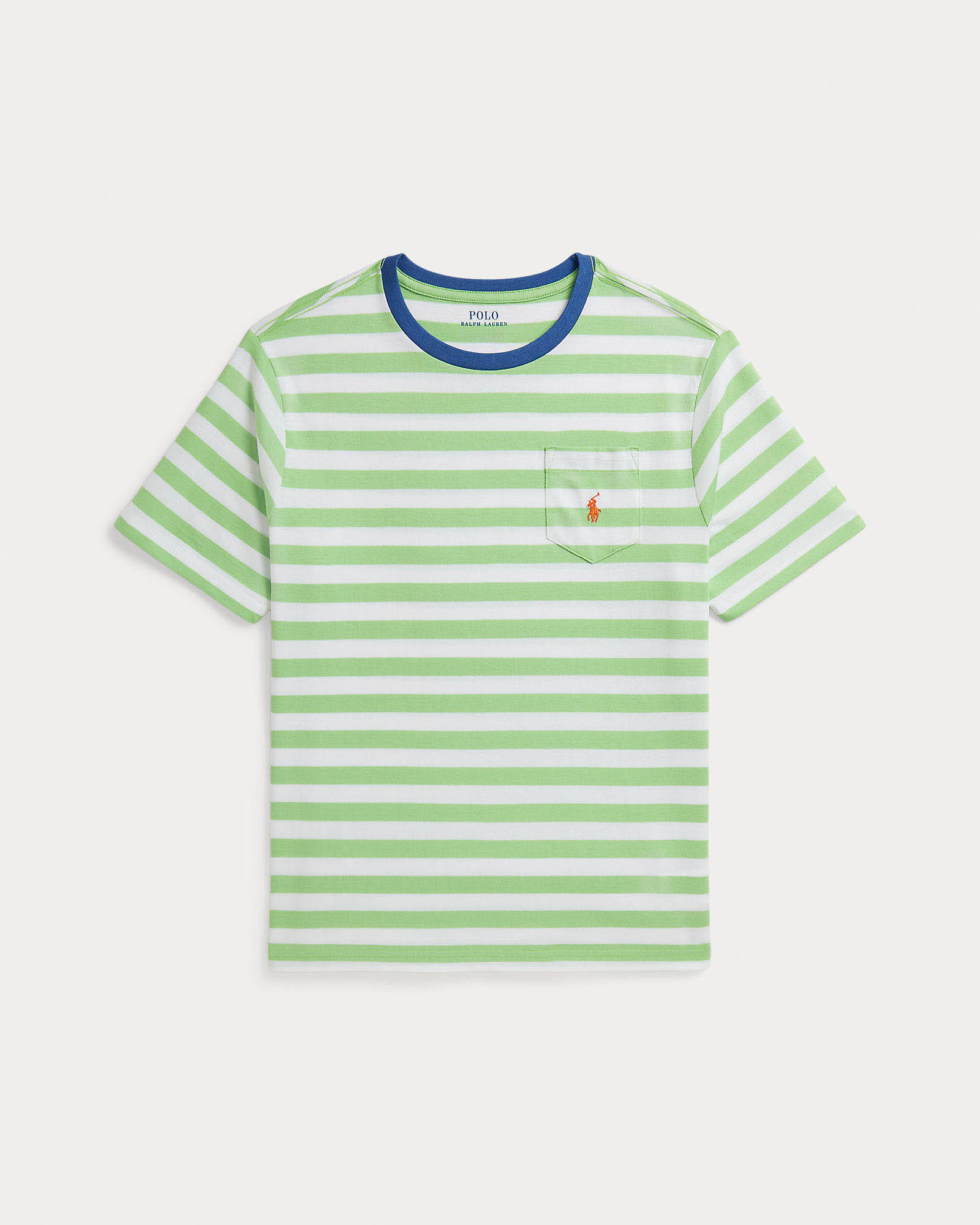 T-shirt Polo a righe verde e bianca mezza manica con taschino