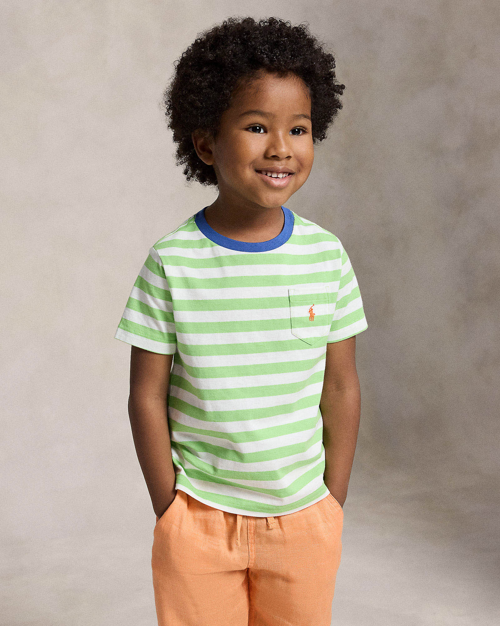 T-shirt Polo Ralph Lauren a righe verde e bianca mezza manica con taschino image