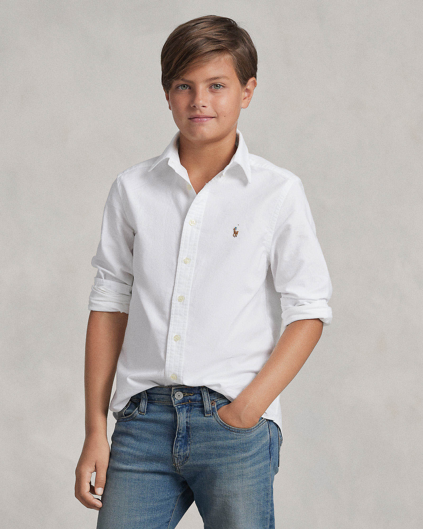 Camicia bianca Polo Ralph Lauren Junior modello oxford in puro cotone