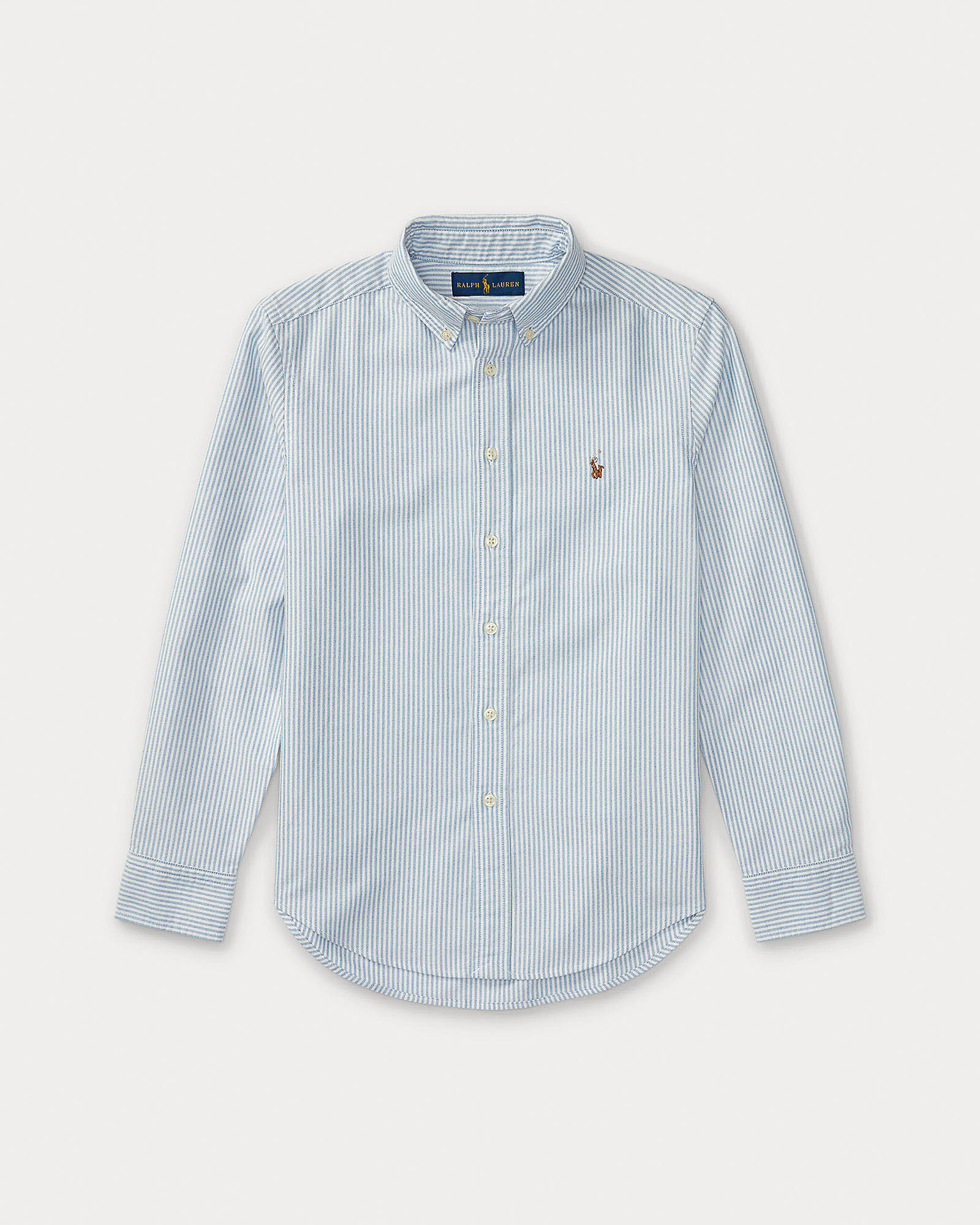 Camicia Polo Ralph Lauren a righe blu e bianche in puro cotone image