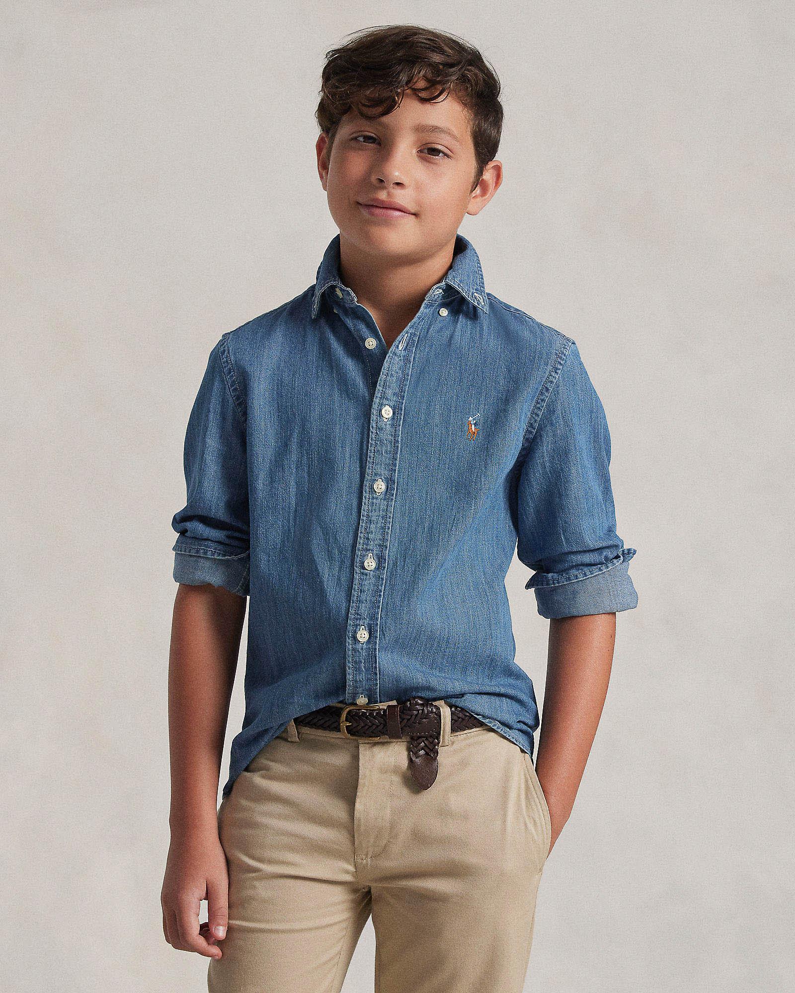 Camicia Polo in denim di cotone stone washed