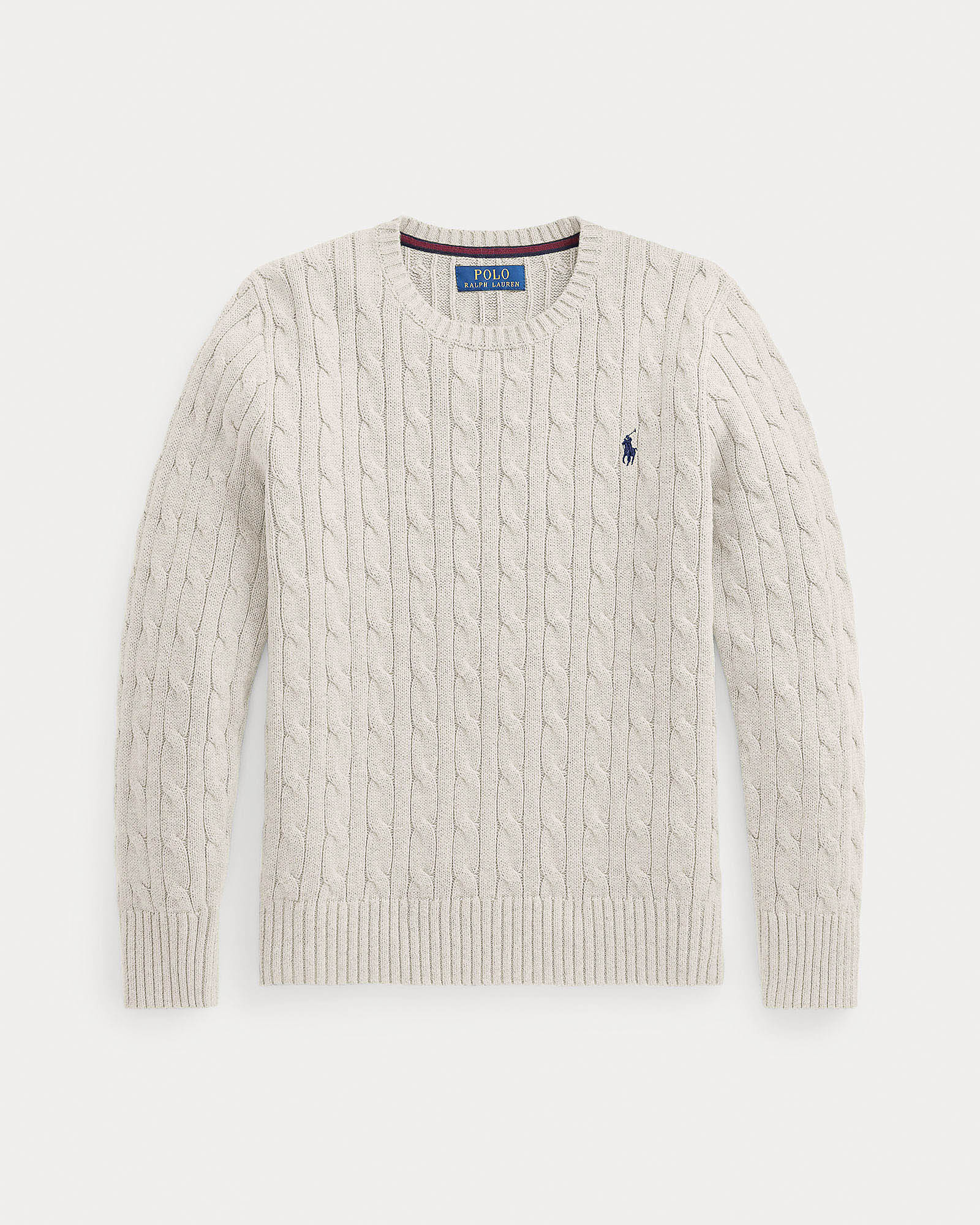 Maglia color panna Polo Ralph Lauren in cotone a trecce e logo pony blu