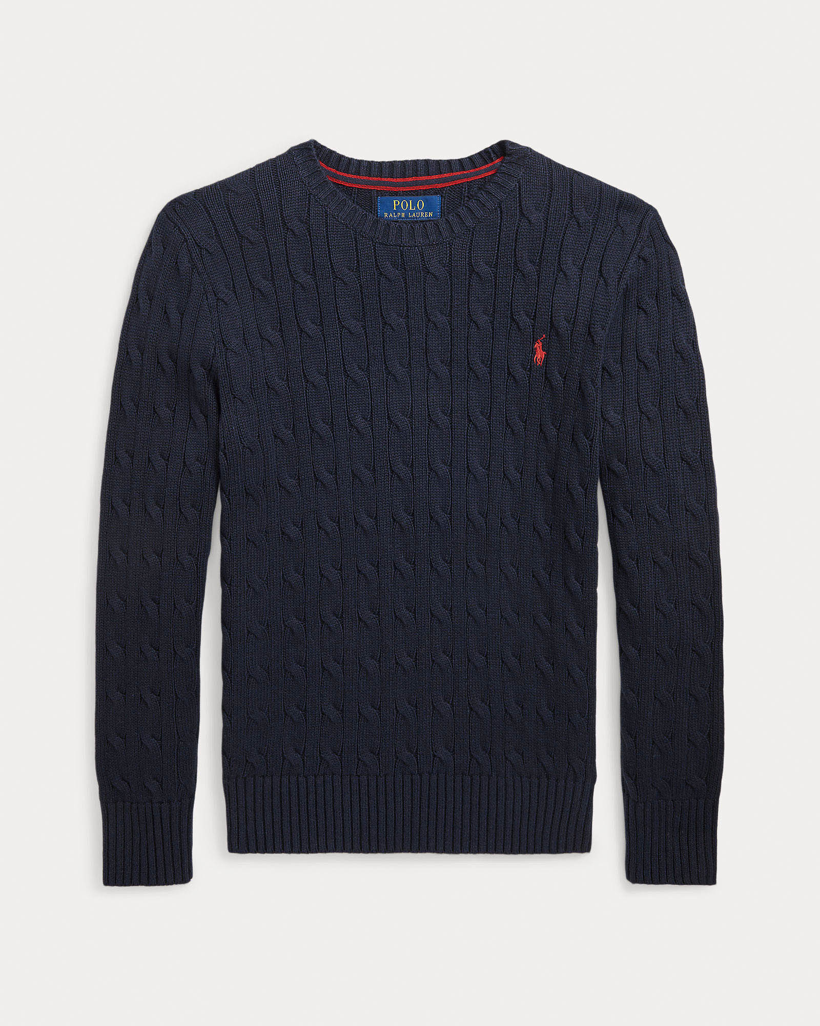 Maglia blu Polo Ralph Lauren in cotone a trecce e logo pony rosso image