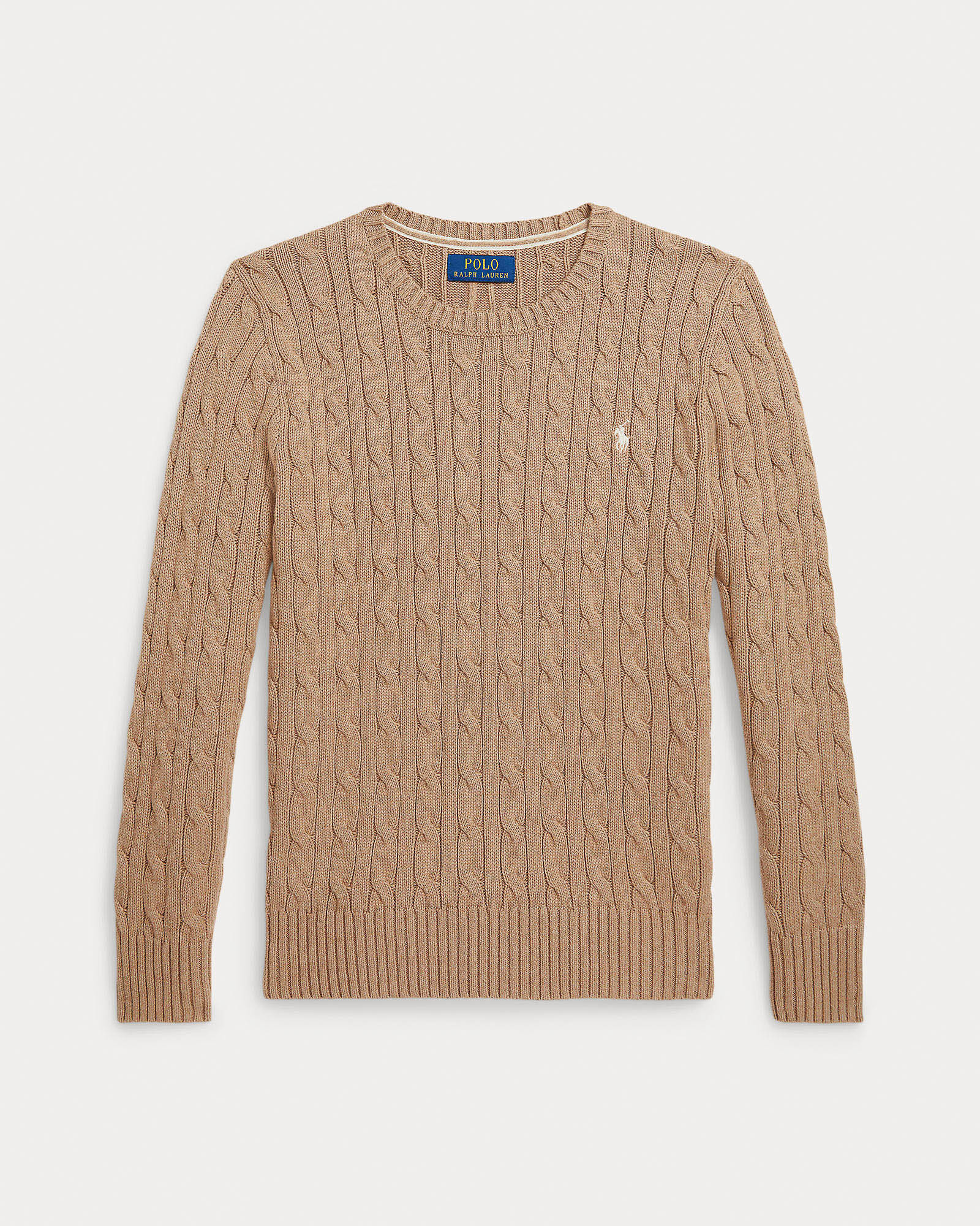 Maglia color cammello Polo Ralph Lauren in cotone a trecce e logo pony bianco