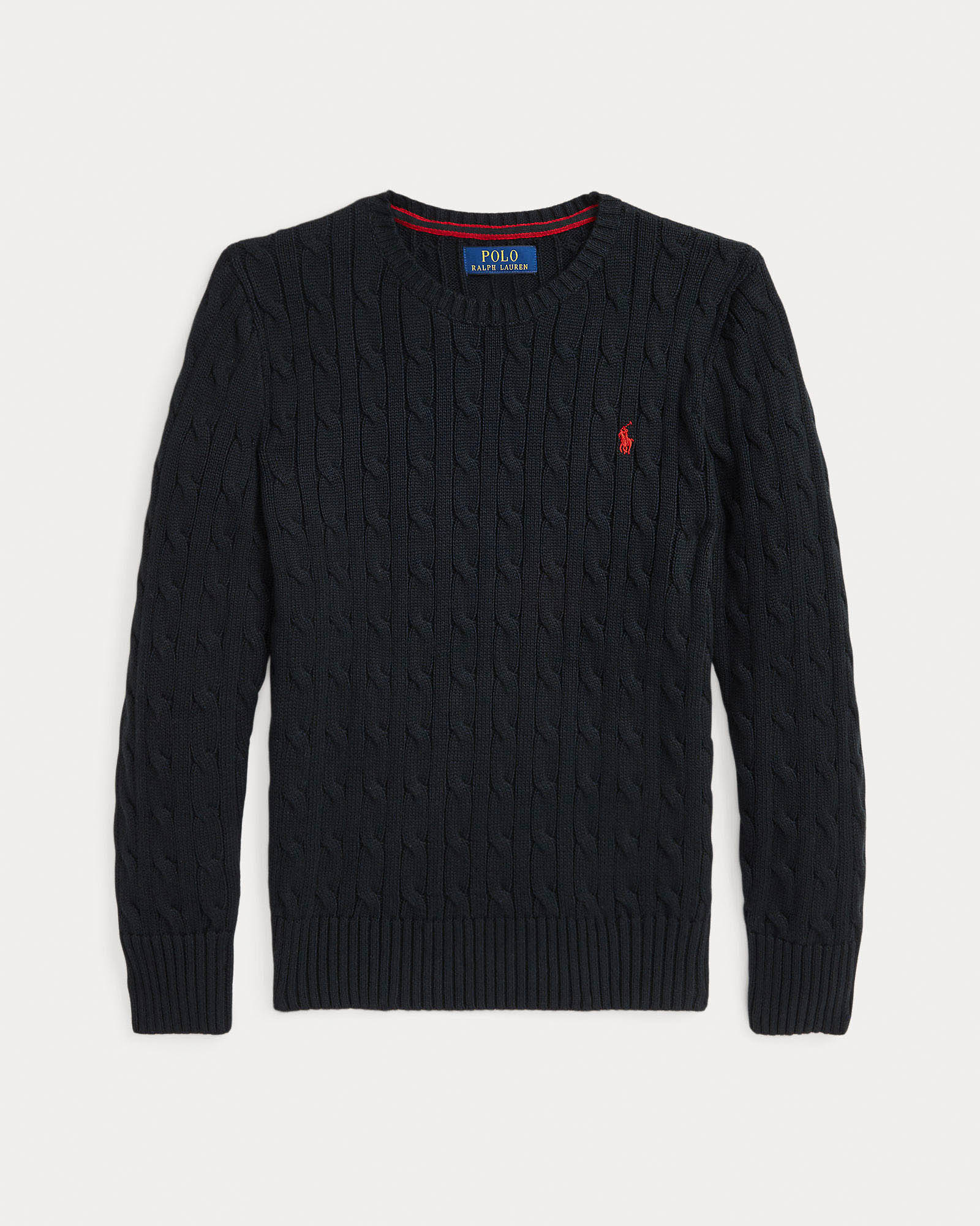 Maglia nera Polo Ralph Lauren in cotone a trecce e logo pony rosso