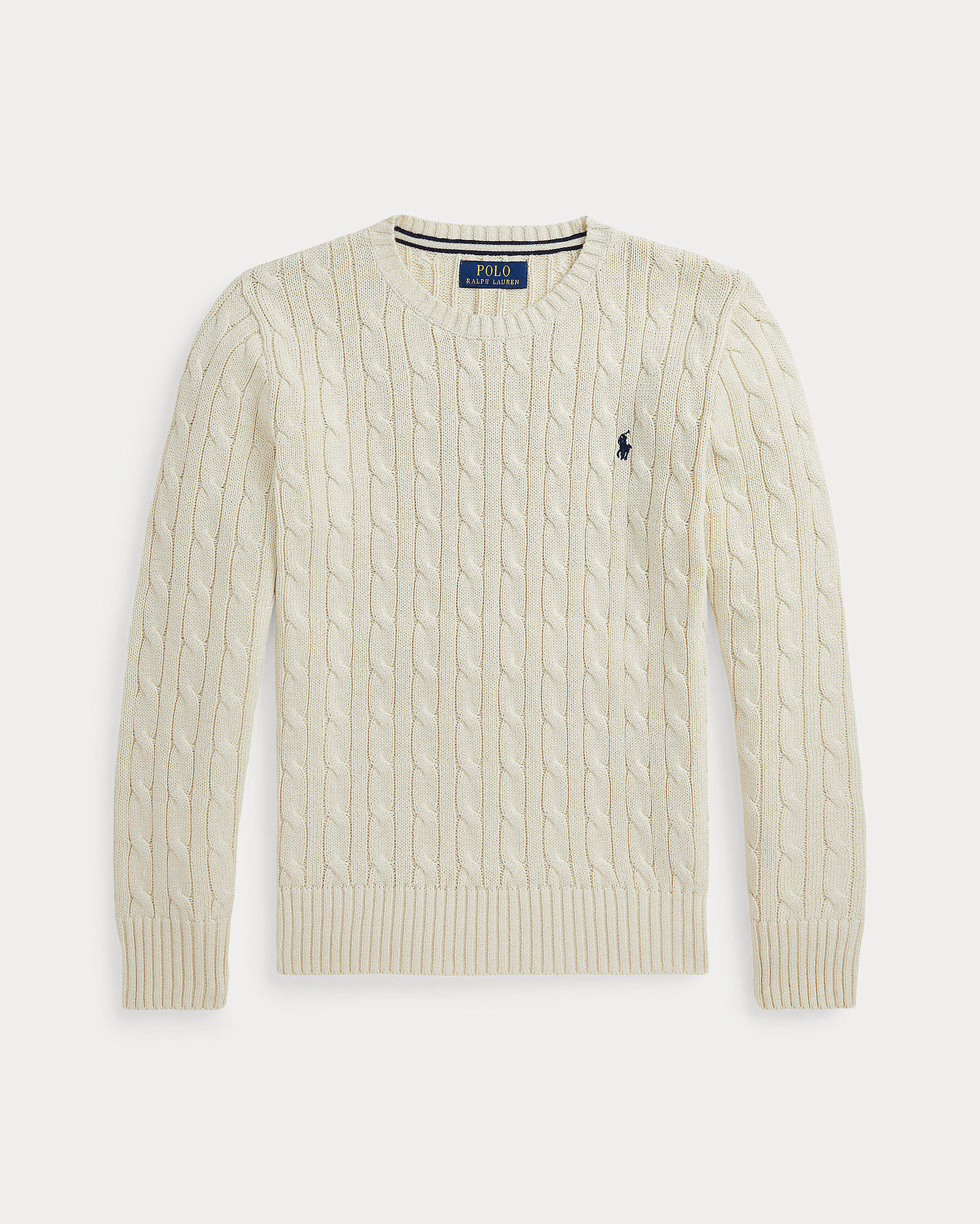 Maglia color panna Polo Ralph Lauren in cotone a trecce e logo pony blu