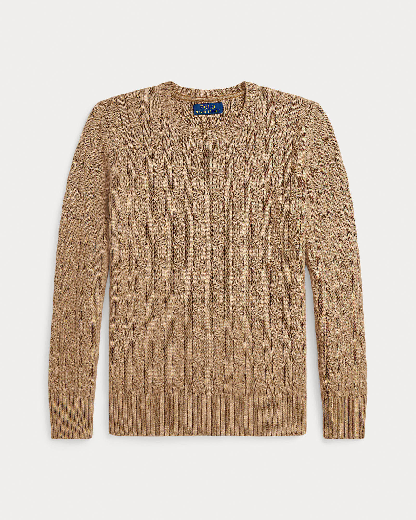 Maglia color cammello Polo Ralph Lauren in cotone a trecce e logo pony in tono image