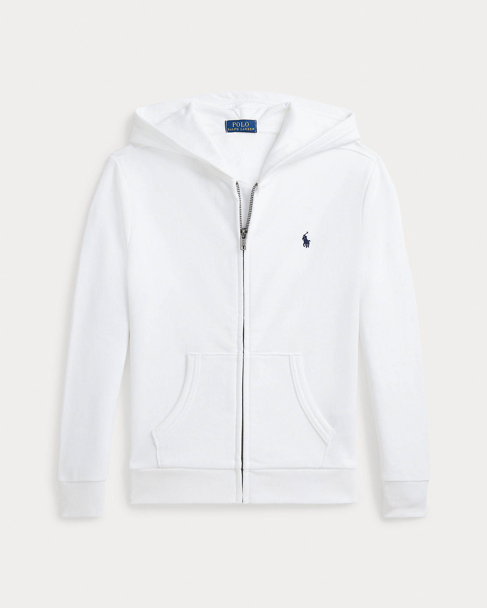 Felpa bianca Polo in misto cotone con zip e cappuccio