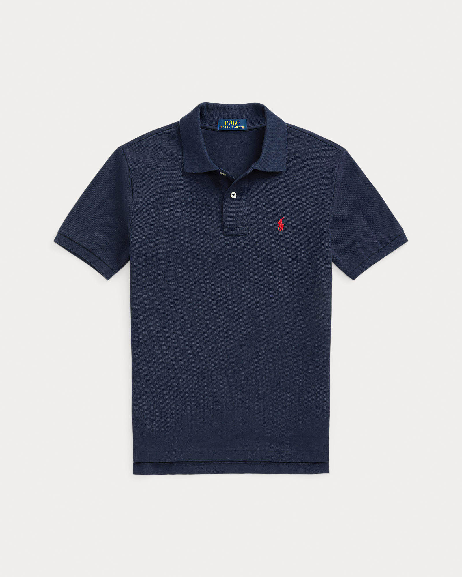 Polo blu Ralph Lauren a maniche corte in cotone con logo pony rosso image