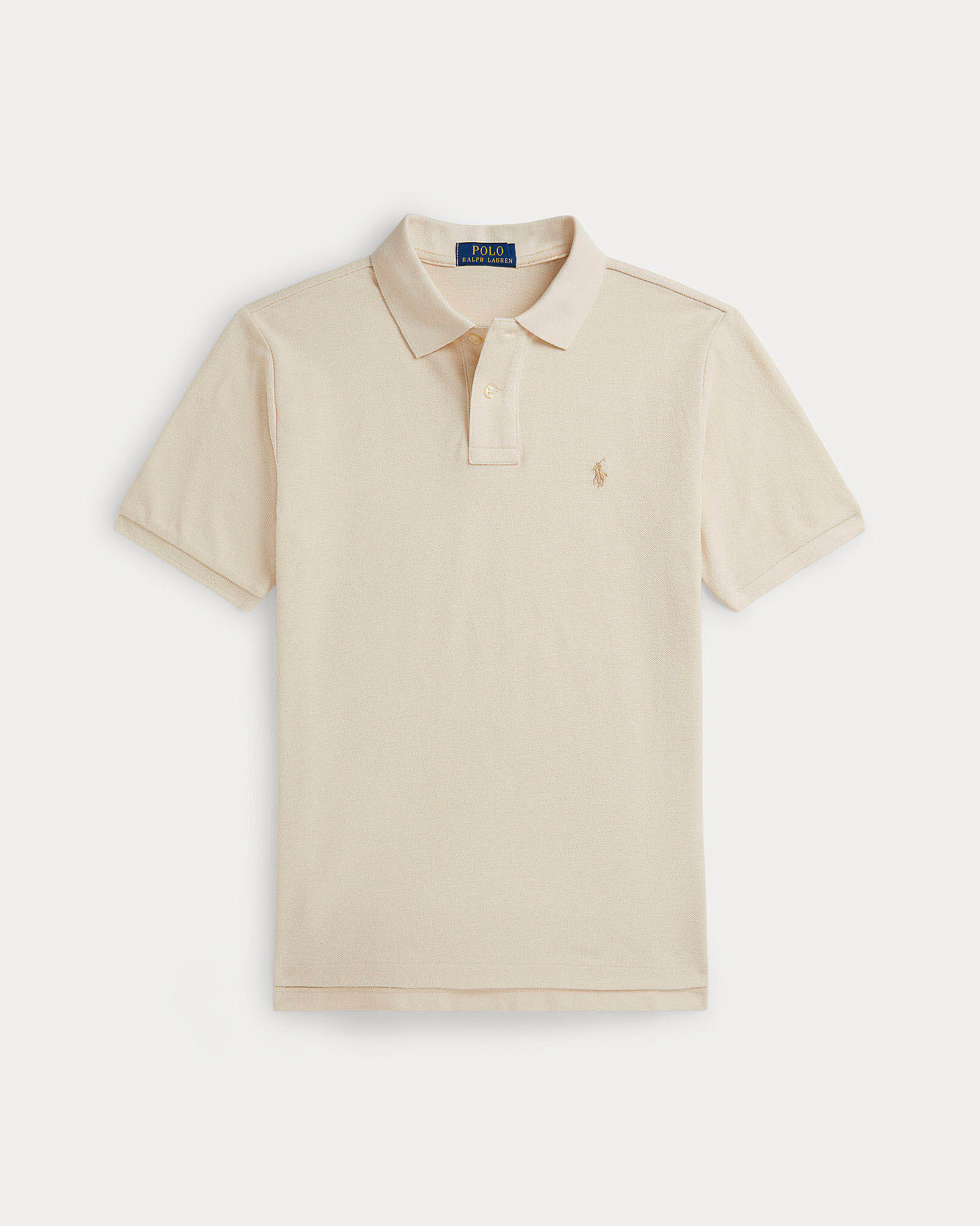 Polo color sabbia a maniche corte in cotone con logo pony in tono colore