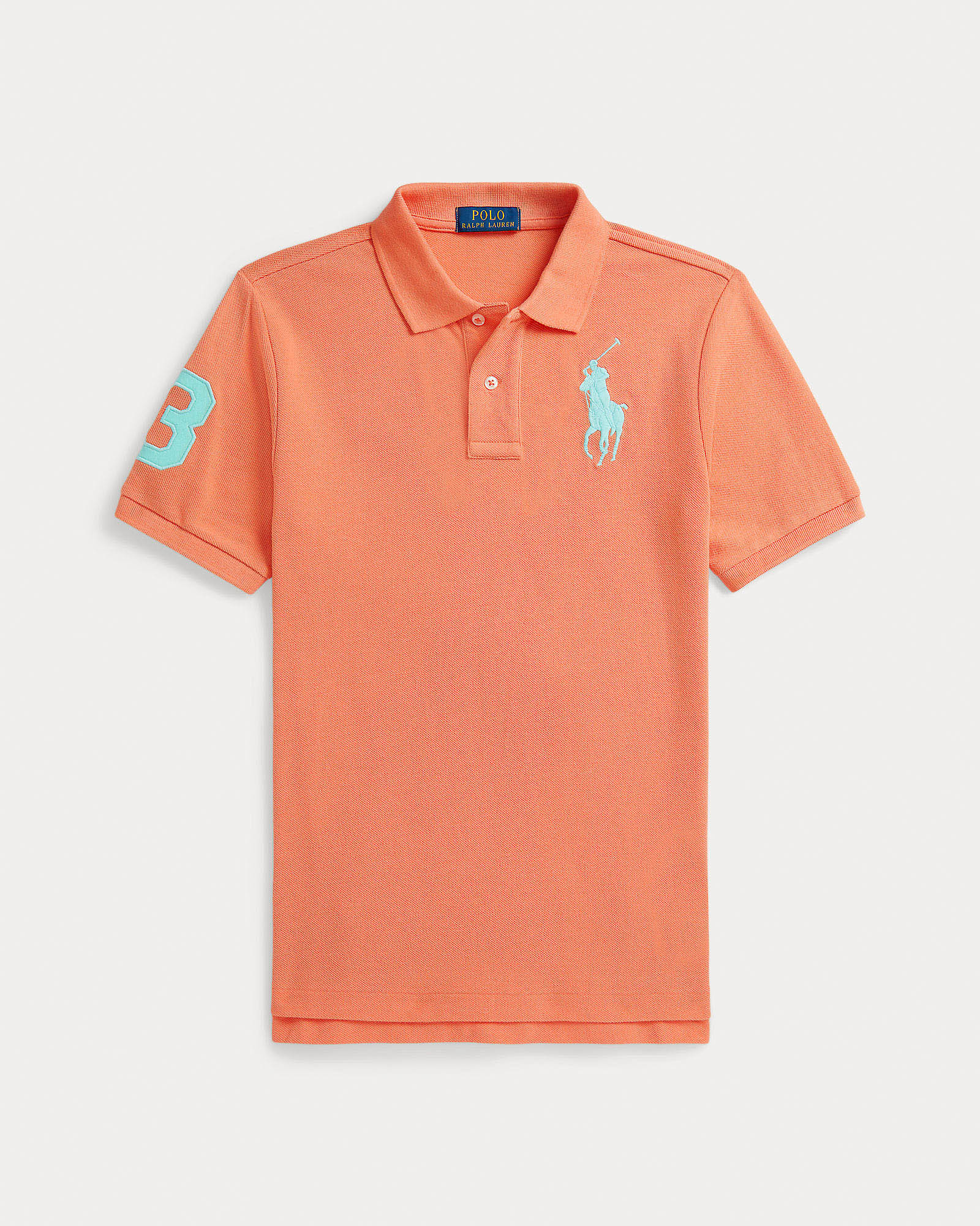 Polo arancione Ralph Lauren a maniche corte in cotone con maxi logo pony verde acqua image
