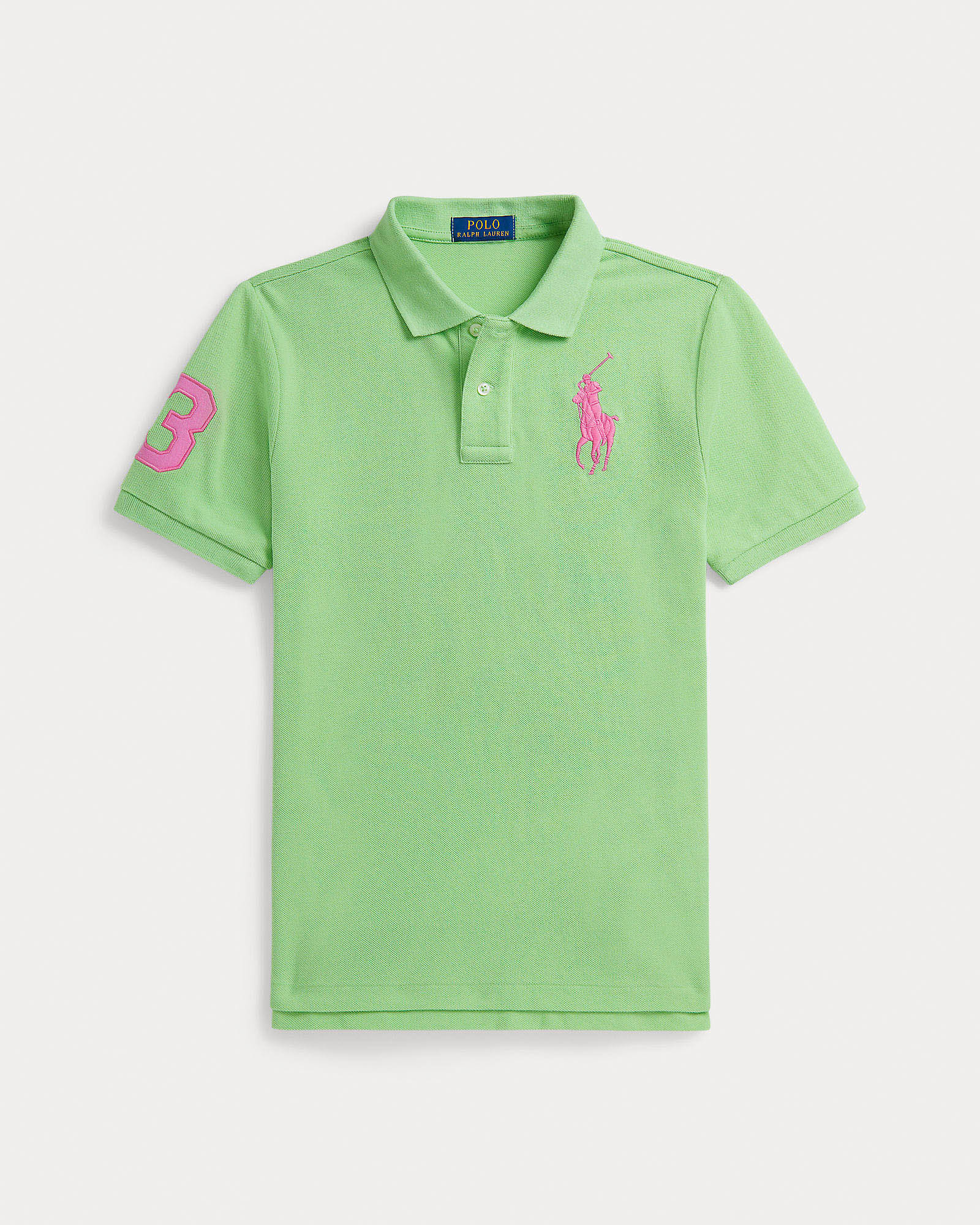 Polo verde Ralph Lauren a maniche corte in cotone con maxi logo pony rosa