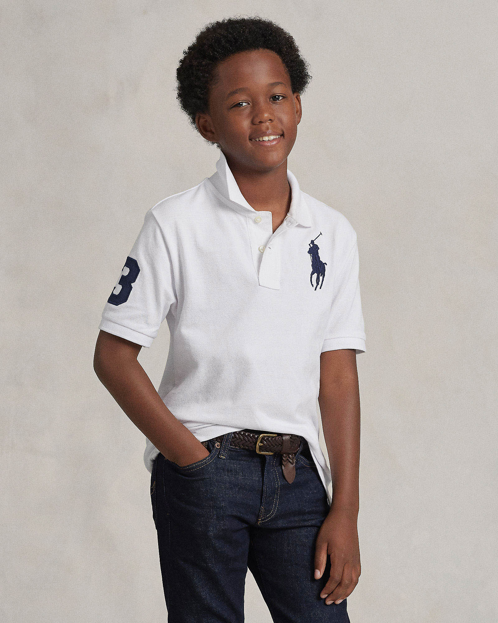 Polo bianca Ralph Lauren a maniche corte in cotone con maxi logo pony nero