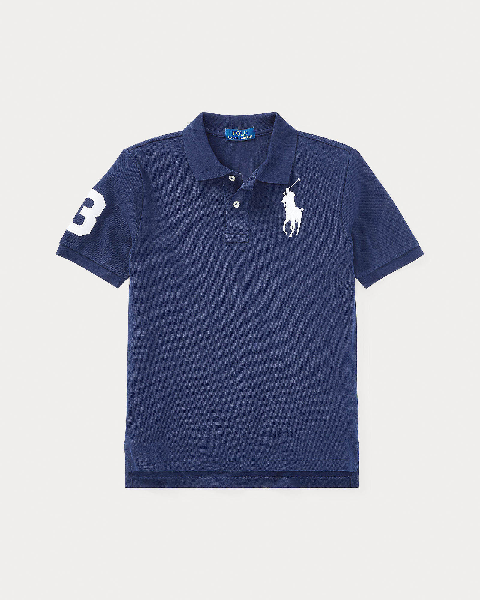 Polo blu Ralph Lauren a maniche corte in cotone con maxi logo pony bianco image