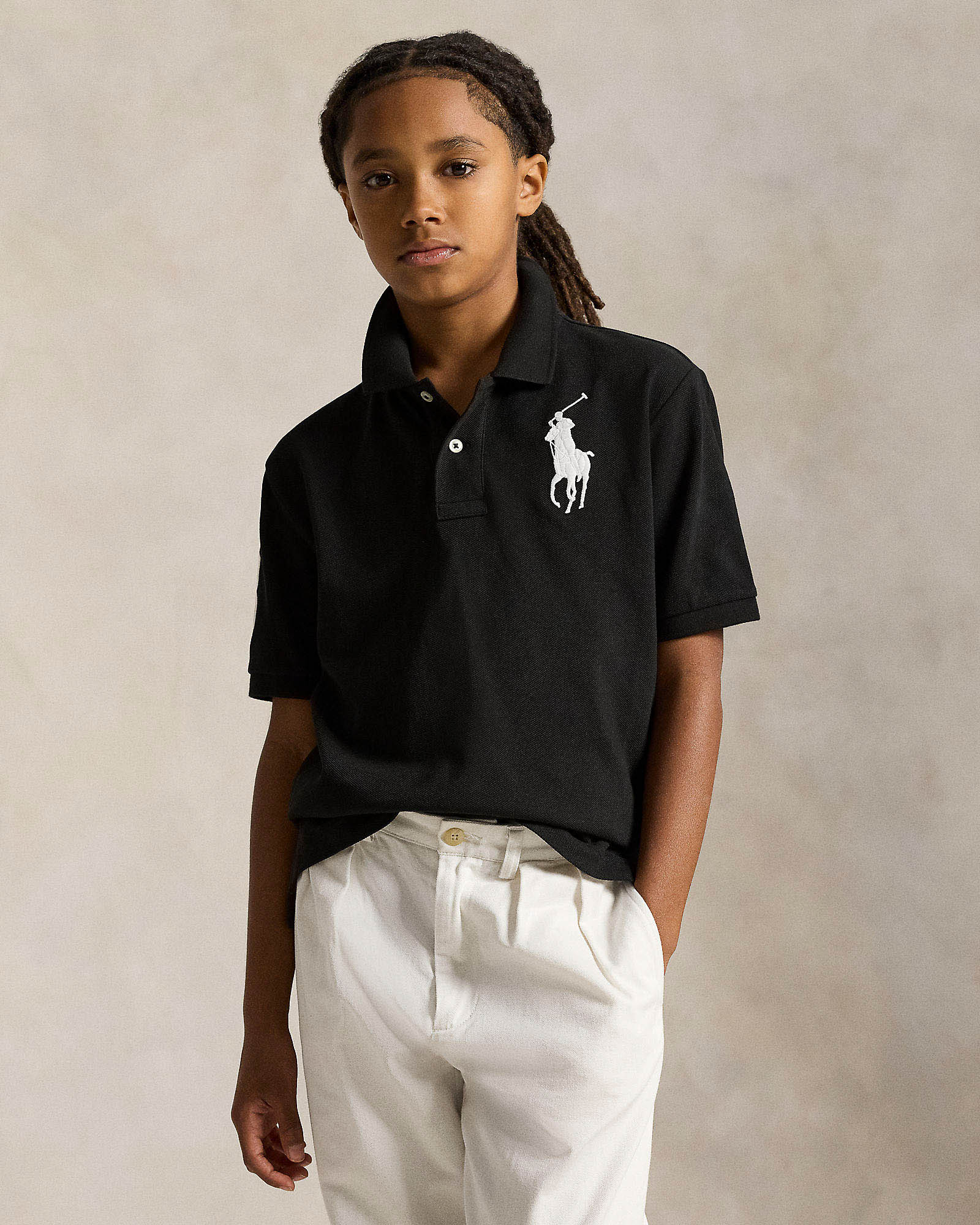 Polo nera Ralph Lauren a maniche corte in cotone con maxi logo pony bianco