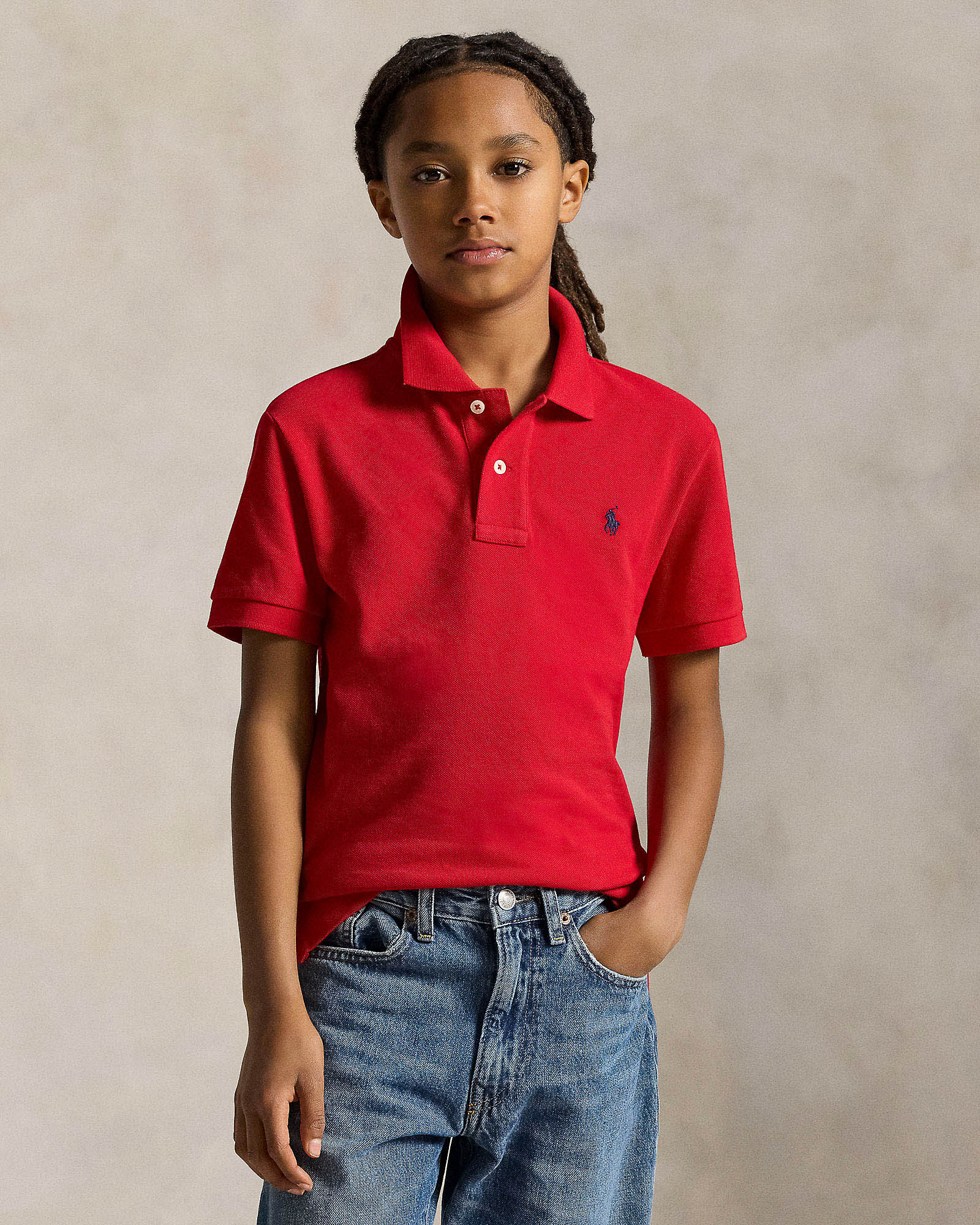 Polo mezza manica rossa Polo in piquet di cotone con logo pony blu