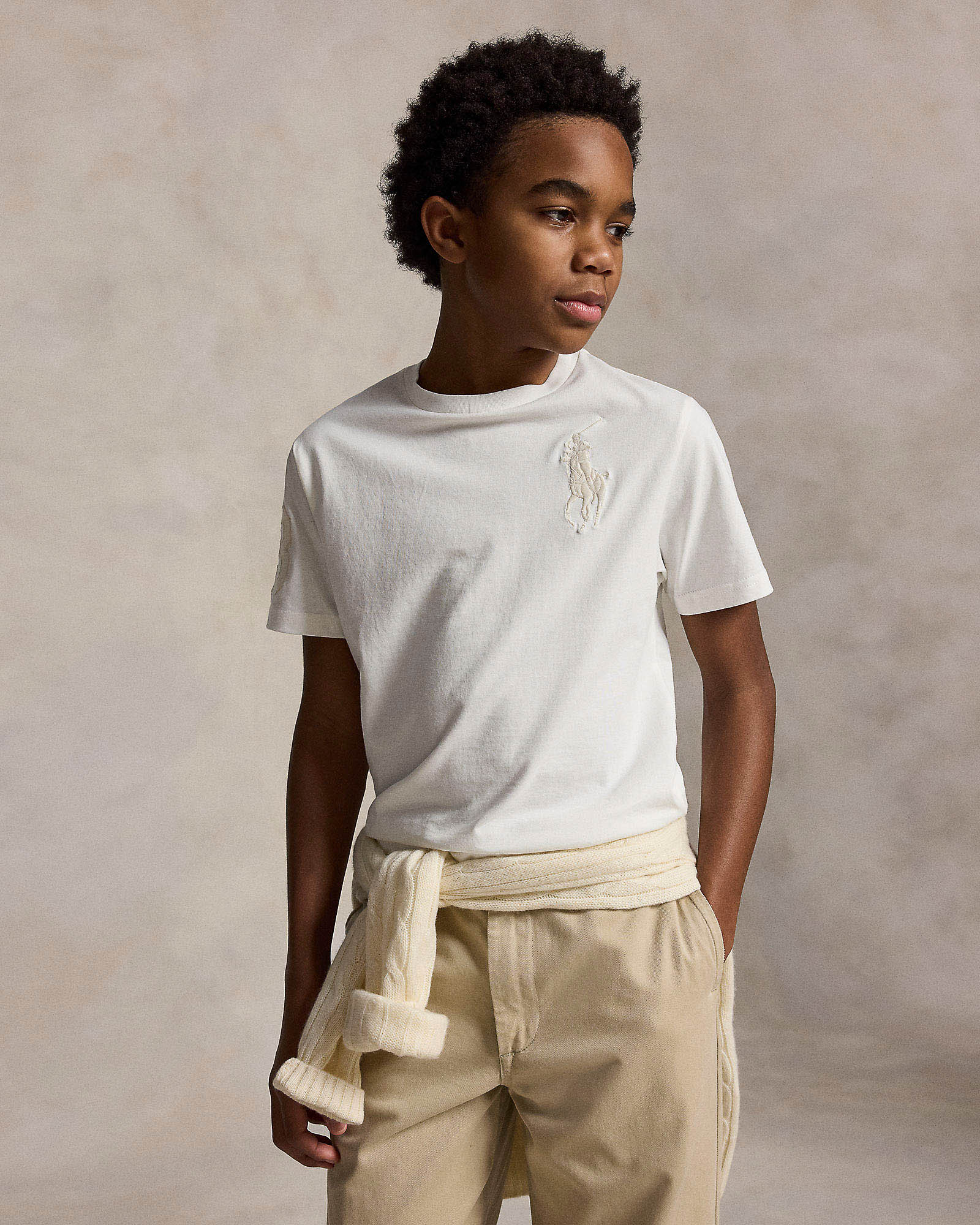 T-shirt Polo color sabbia mezza manica con maxi logo pony