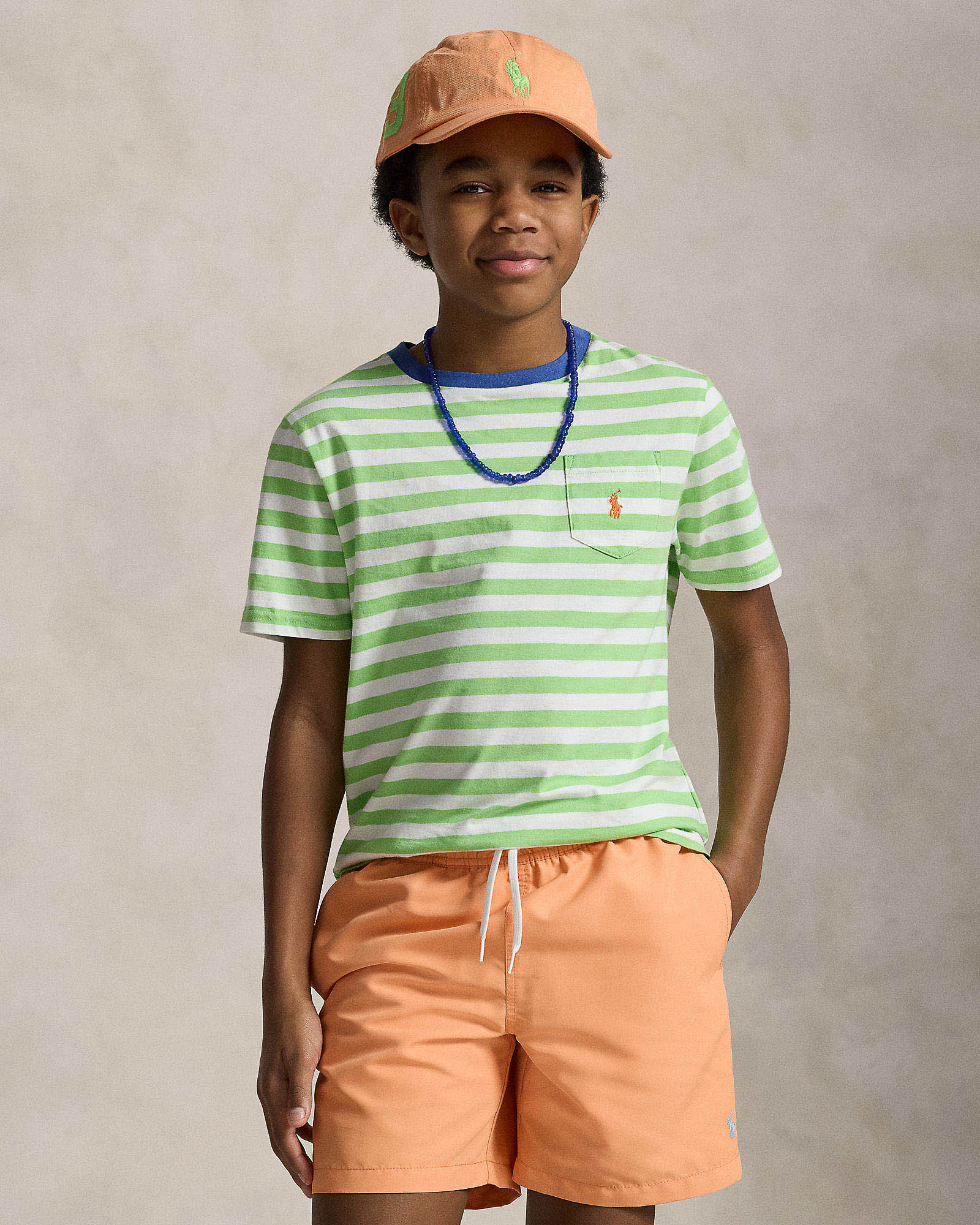 T-shirt Polo a righe verde e bianca mezza manica con taschino