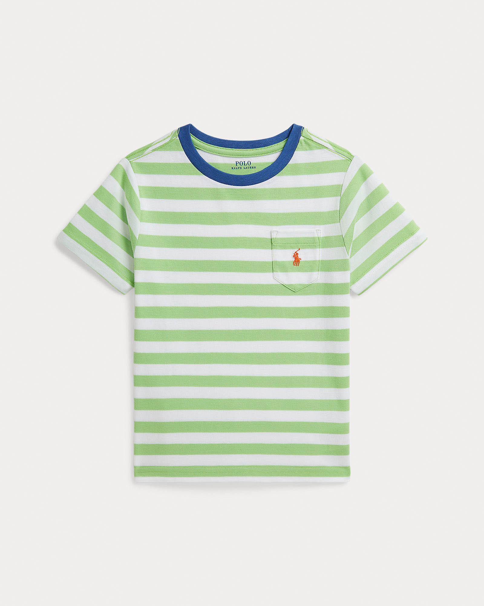 T-shirt Polo Ralph Lauren a righe verde e bianca mezza manica con taschino image