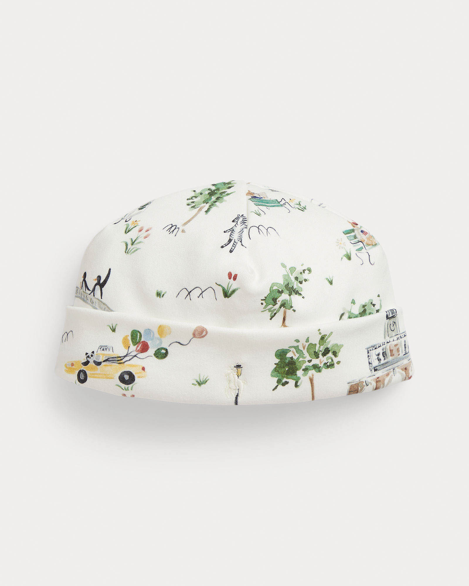 Berretto cuffia Polo Ralph Lauren bianco in puro cotone con fantasia disegni all over