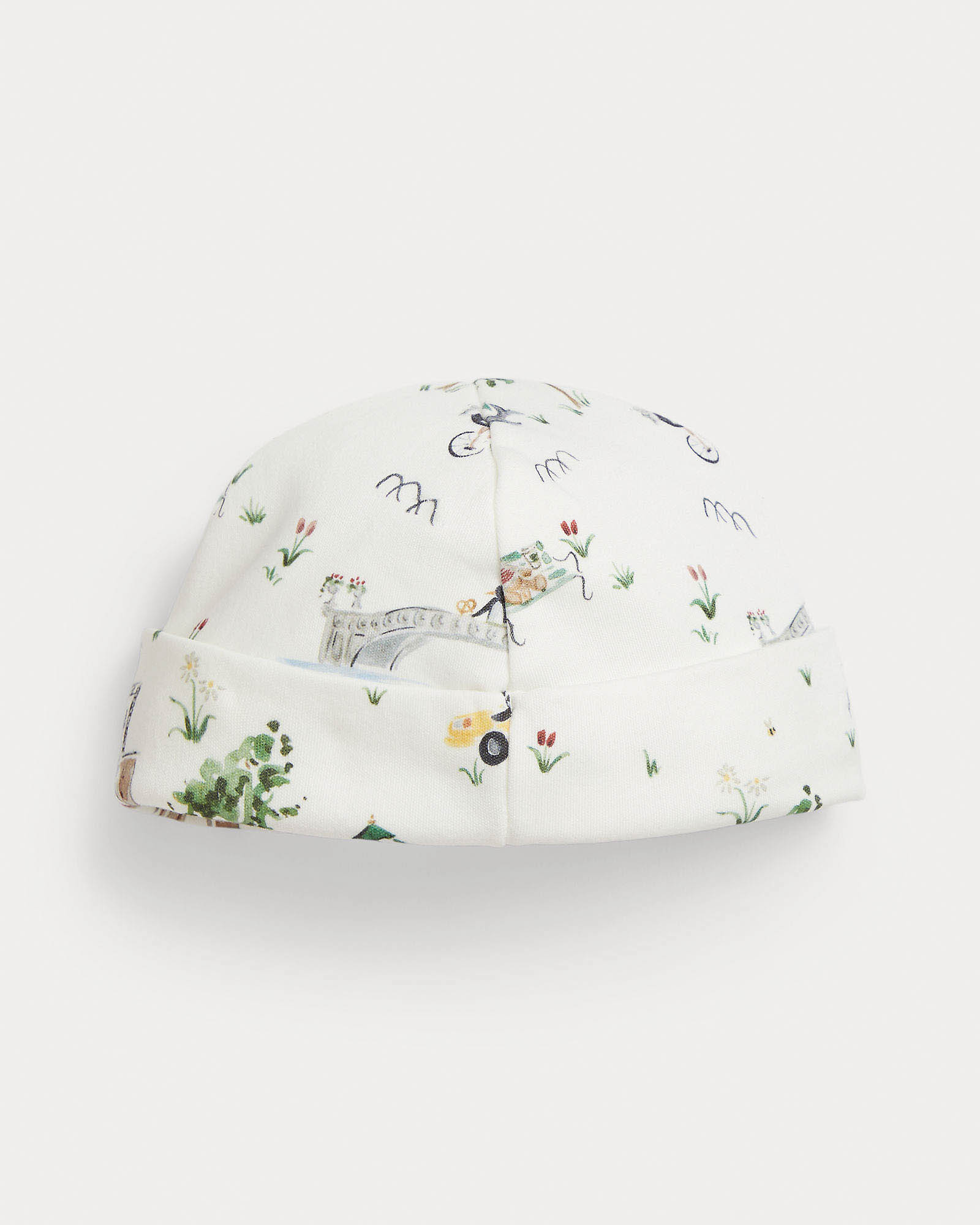 Berretto cuffia Polo Ralph Lauren bianco in puro cotone con fantasia disegni all over image