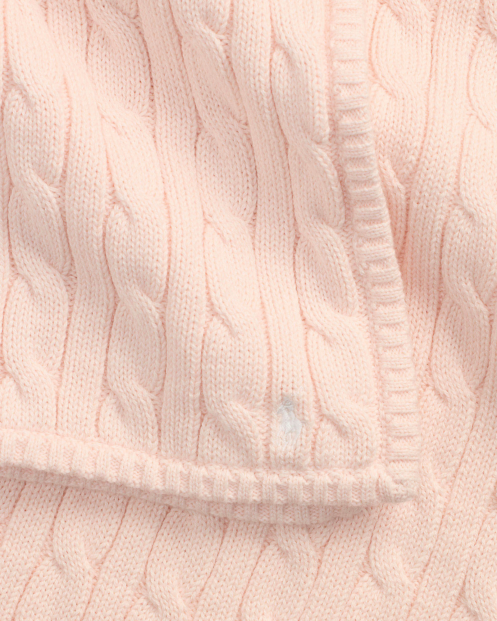 Coperta Polo Ralph Lauren rosa in puro cotone a trecce con logo pony bianco image