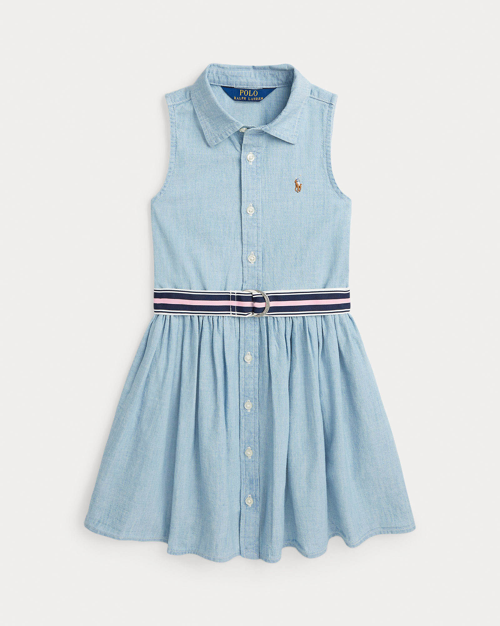Abito fit and flare Polo smanicato in denim lavaggio chiaro con cintura