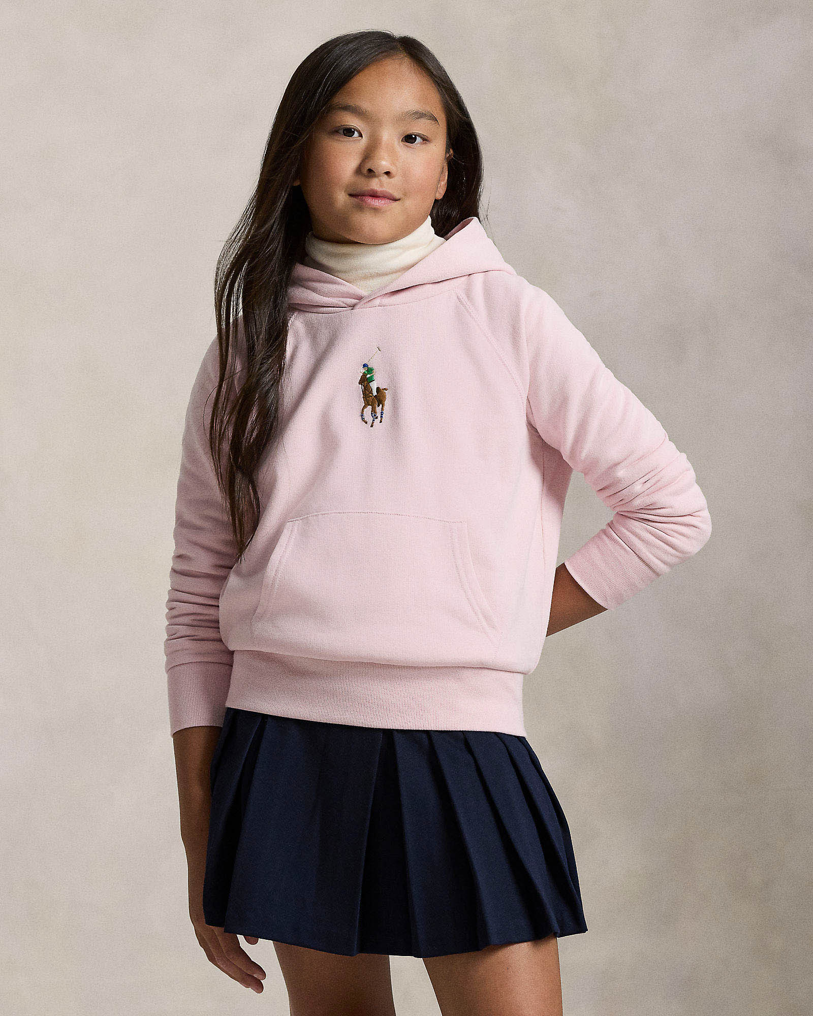 Felpa Polo rosa con cappuccio e maxi logo pony sul petto
