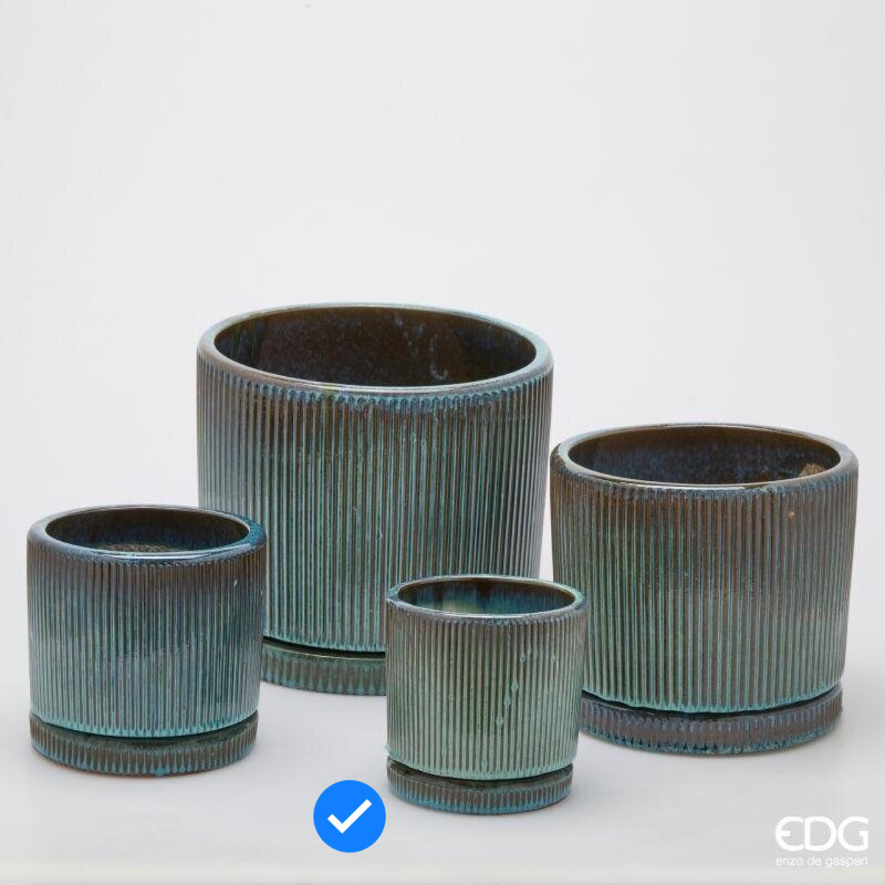 Vaso in Ceramica Glaze Righe Rotondo Celeste S4 M1 d.16 h.15 Edg