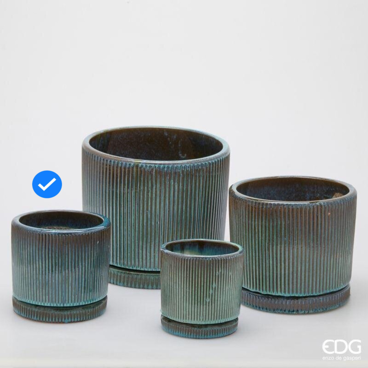 Vaso in Ceramica Glaze Righe Rotondo Celeste S4 M2 d.20 h.18 Edg
