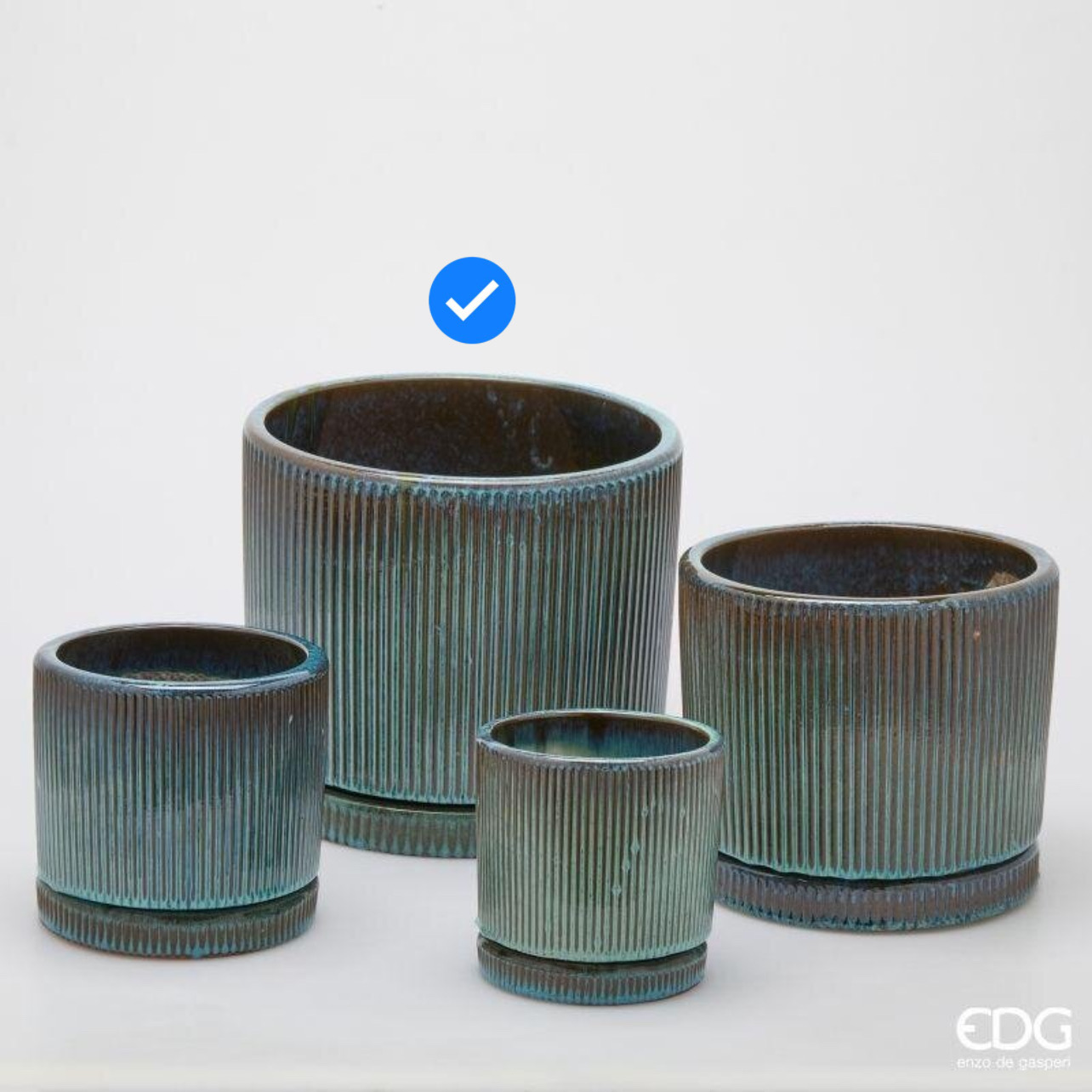 Vaso in Ceramica Glaze Righe Rotondo Celeste S4 M4 d.33 h.28 Edg