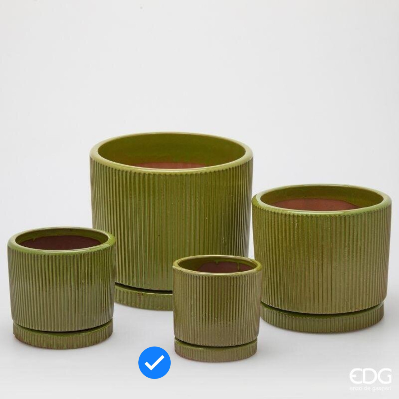Vaso in Ceramica Glaze Righe Rotondo Verde Oliva S4 M1 d.16 h.15 Edg