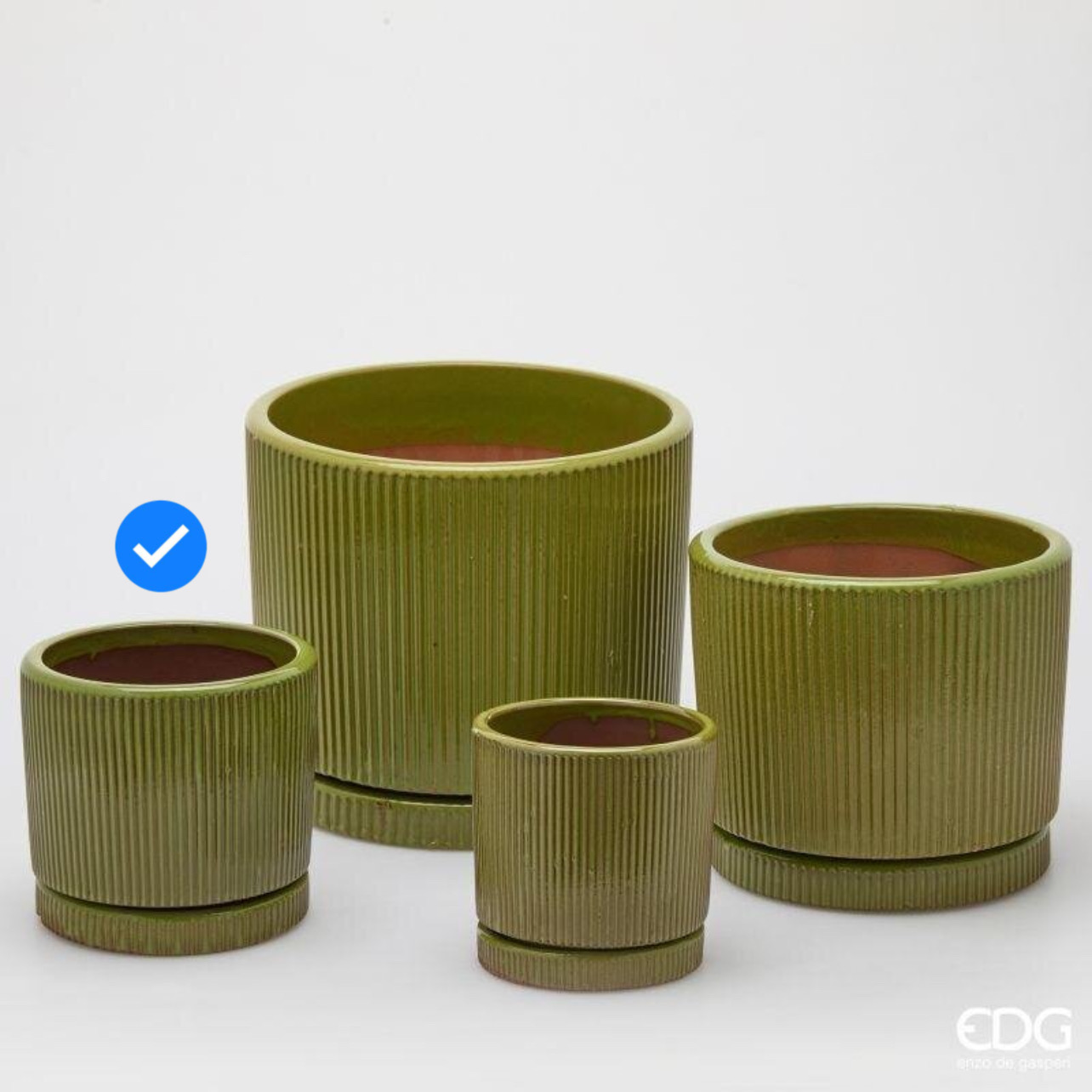 Vaso in Ceramica Glaze Righe Rotondo Verde Oliva S4 M2 d.20 h.18 Edg