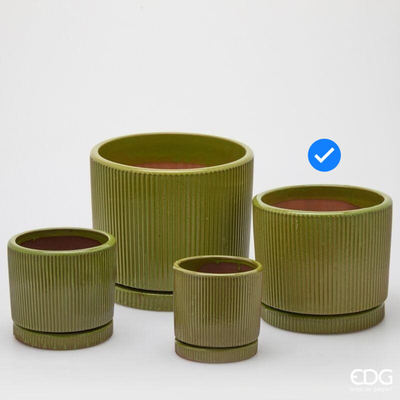 Vaso in Ceramica Glaze Righe Rotondo Verde Oliva S4 M3 d.26 h.22 Edg