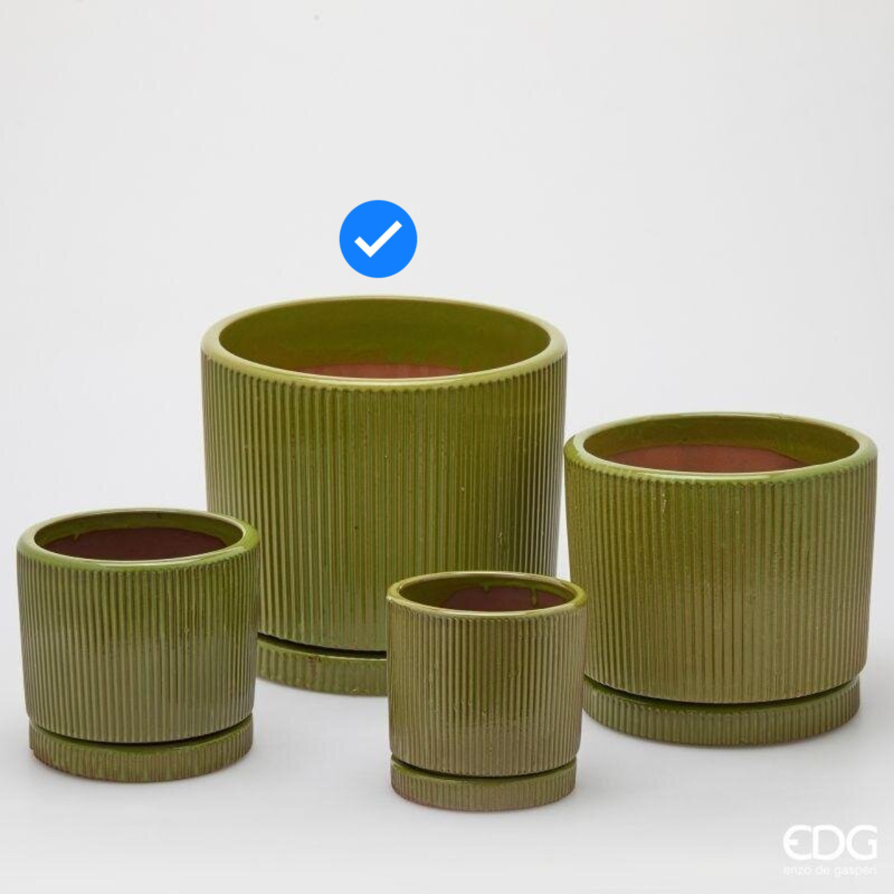 Vaso in Ceramica Glaze Righe Rotondo Verde Oliva S4 M4 d.33 h.28 Edg