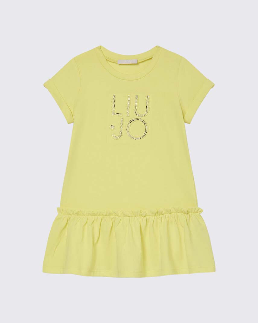 Abito Liu Jo giallo in cotone stretch con logo strass