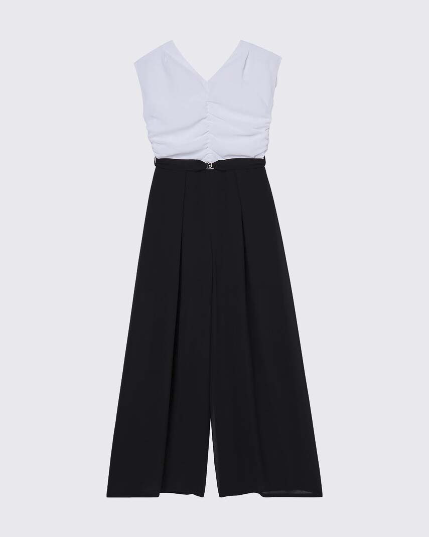 Abito tuta Liu Jo nero in tessuto crepe bianco e nero con arricciature