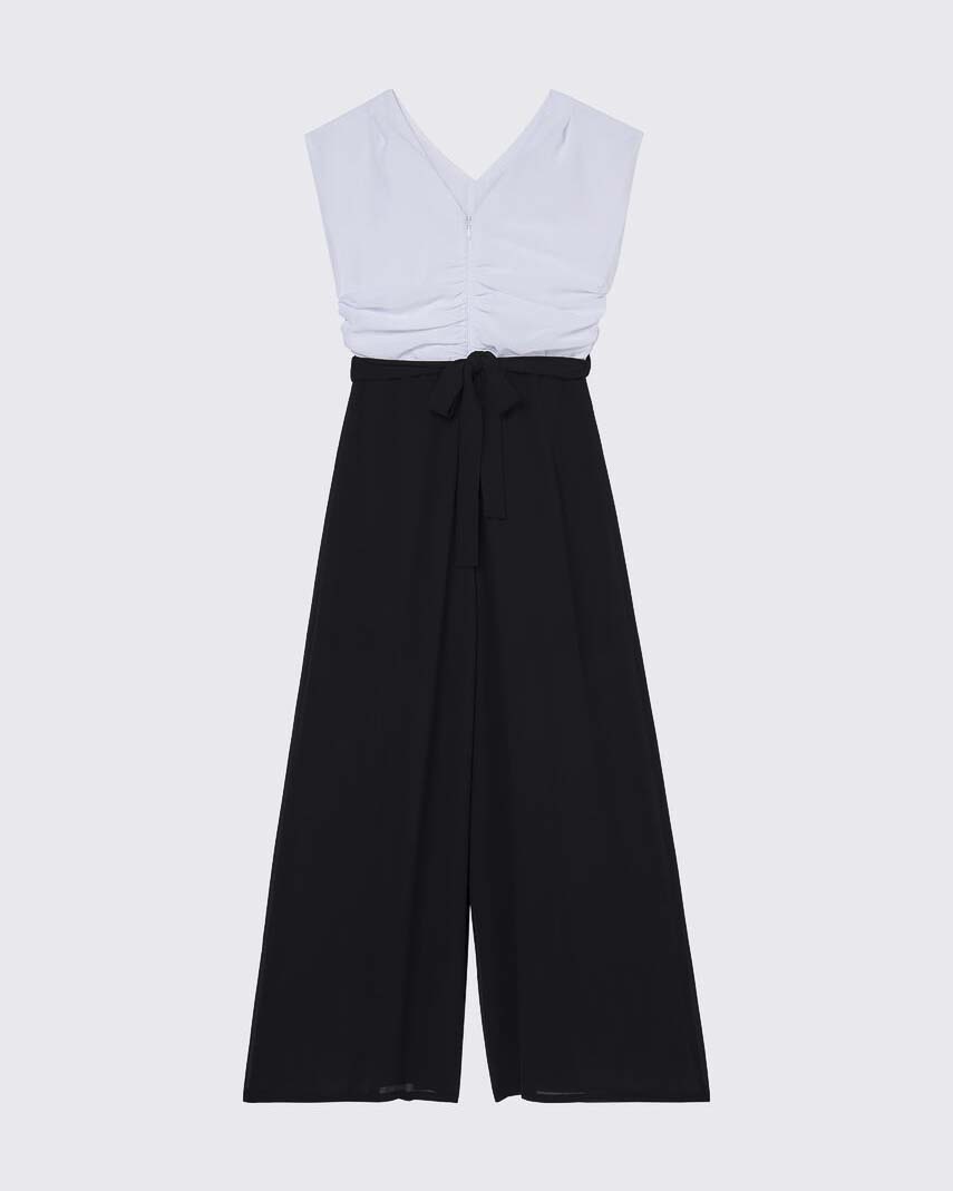 Abito tuta Liu Jo nero in tessuto crepe bianco e nero con arricciature image