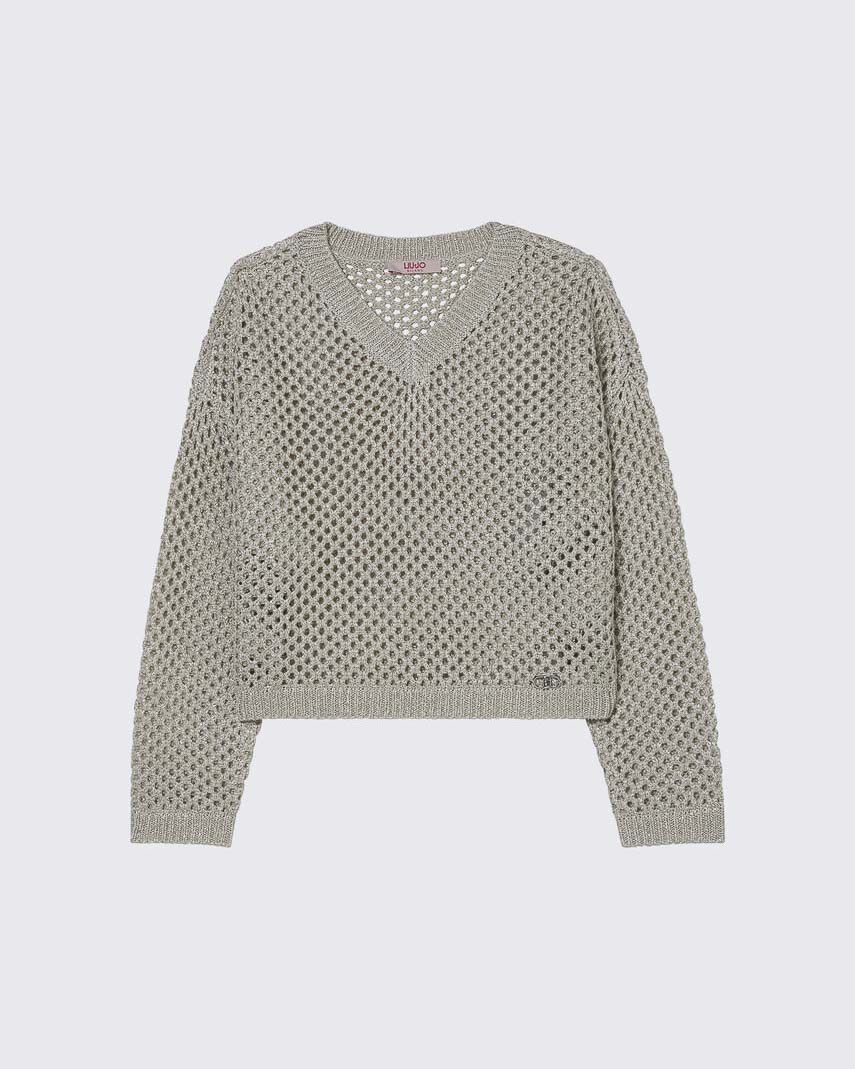 Maglia Liu Jo a rete color écru in tessuto lurex