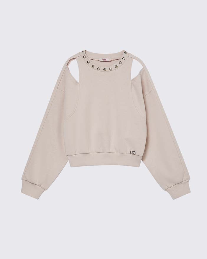 Felpa rosa cipria garzata Liu Jo con cut out e borchie