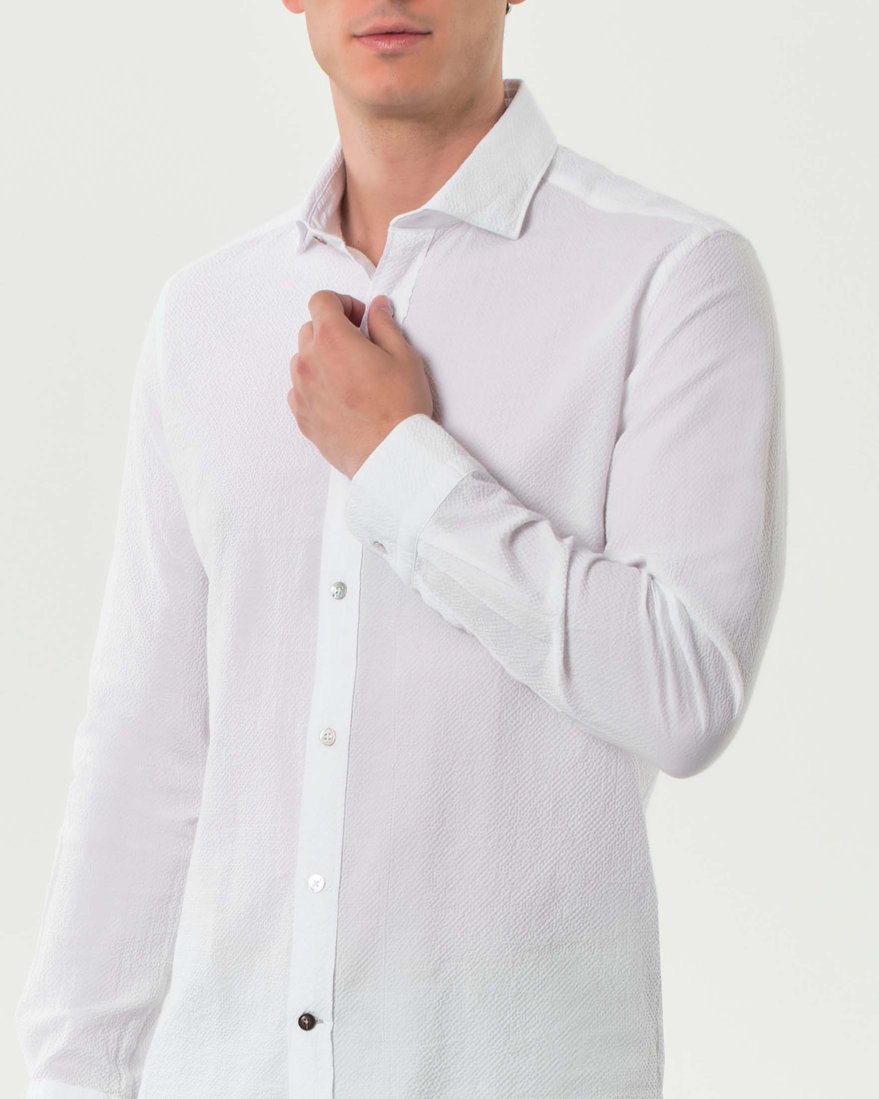 Camicia Alley Docks bianca in seersucker di cotone stretch con colletto alla francese image