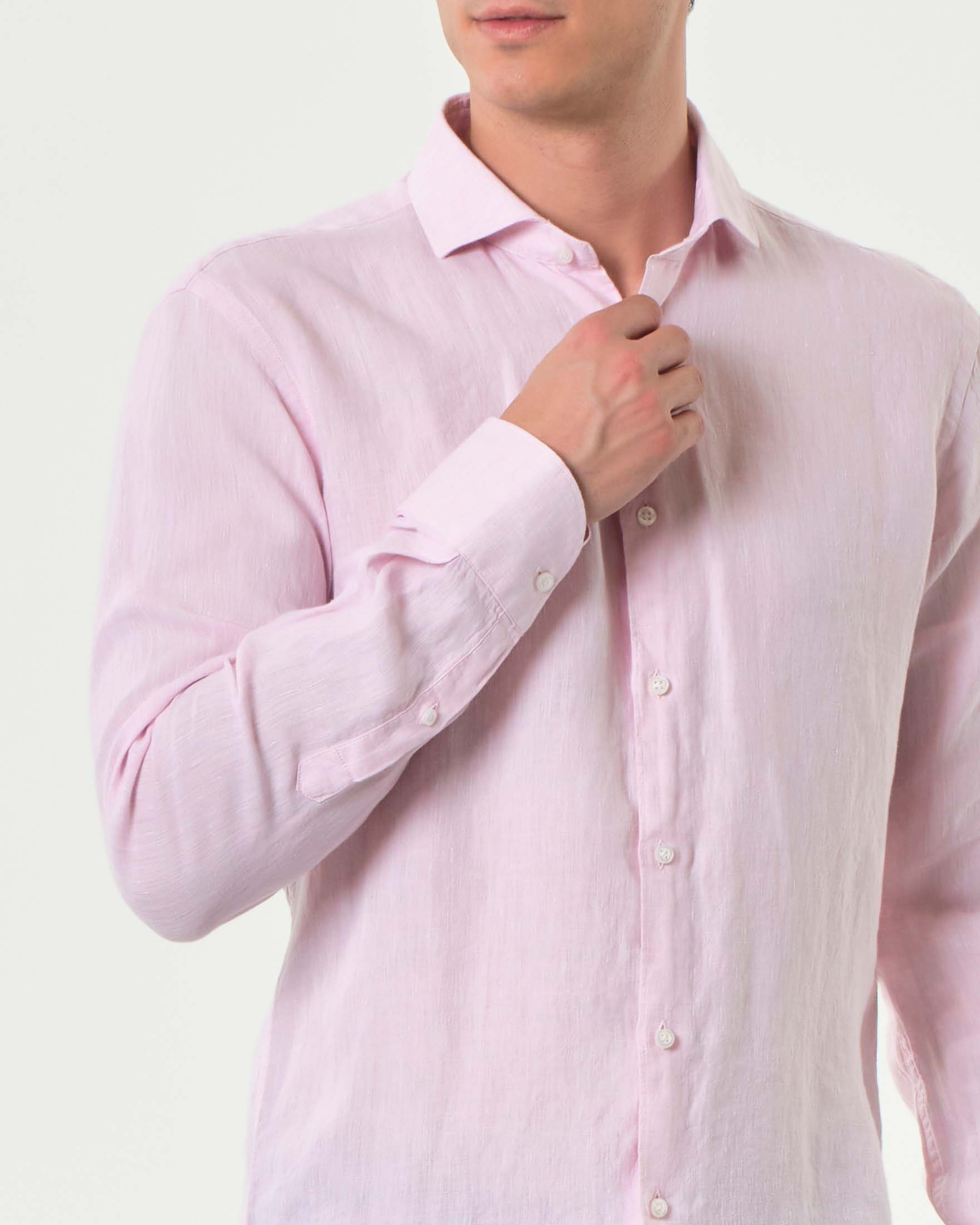 Camicia rosa Ashki.i in puro lino tinto filo image
