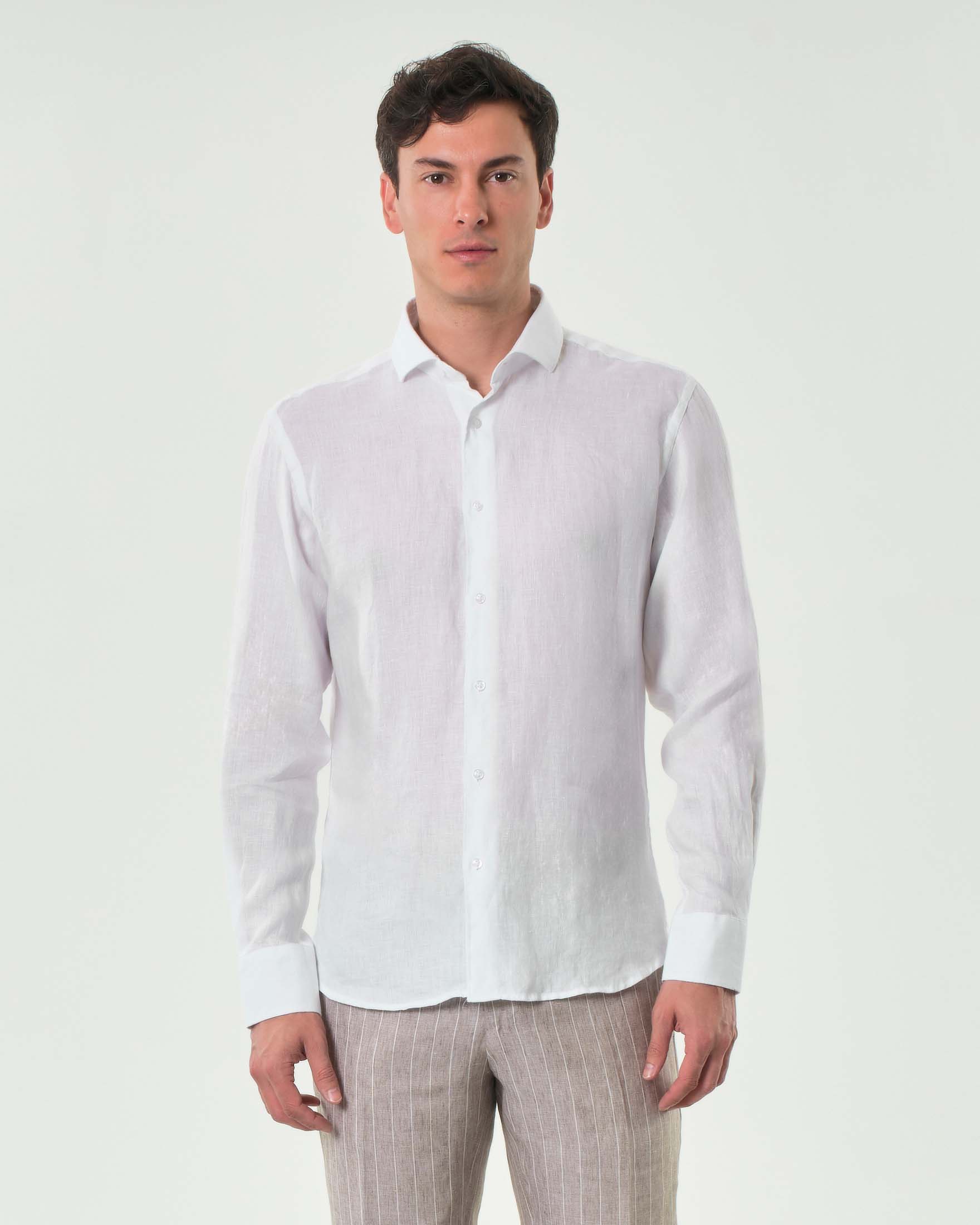 Camicia bianca Ashki.i in puro lino tinto filo