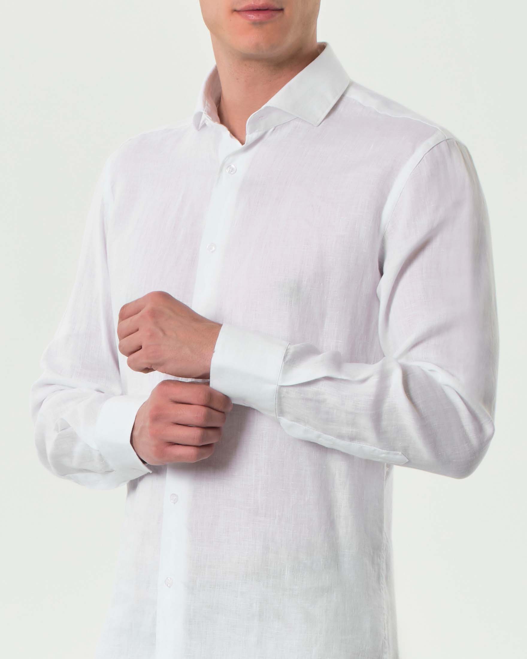 Camicia bianca Ashki.i in puro lino tinto filo image