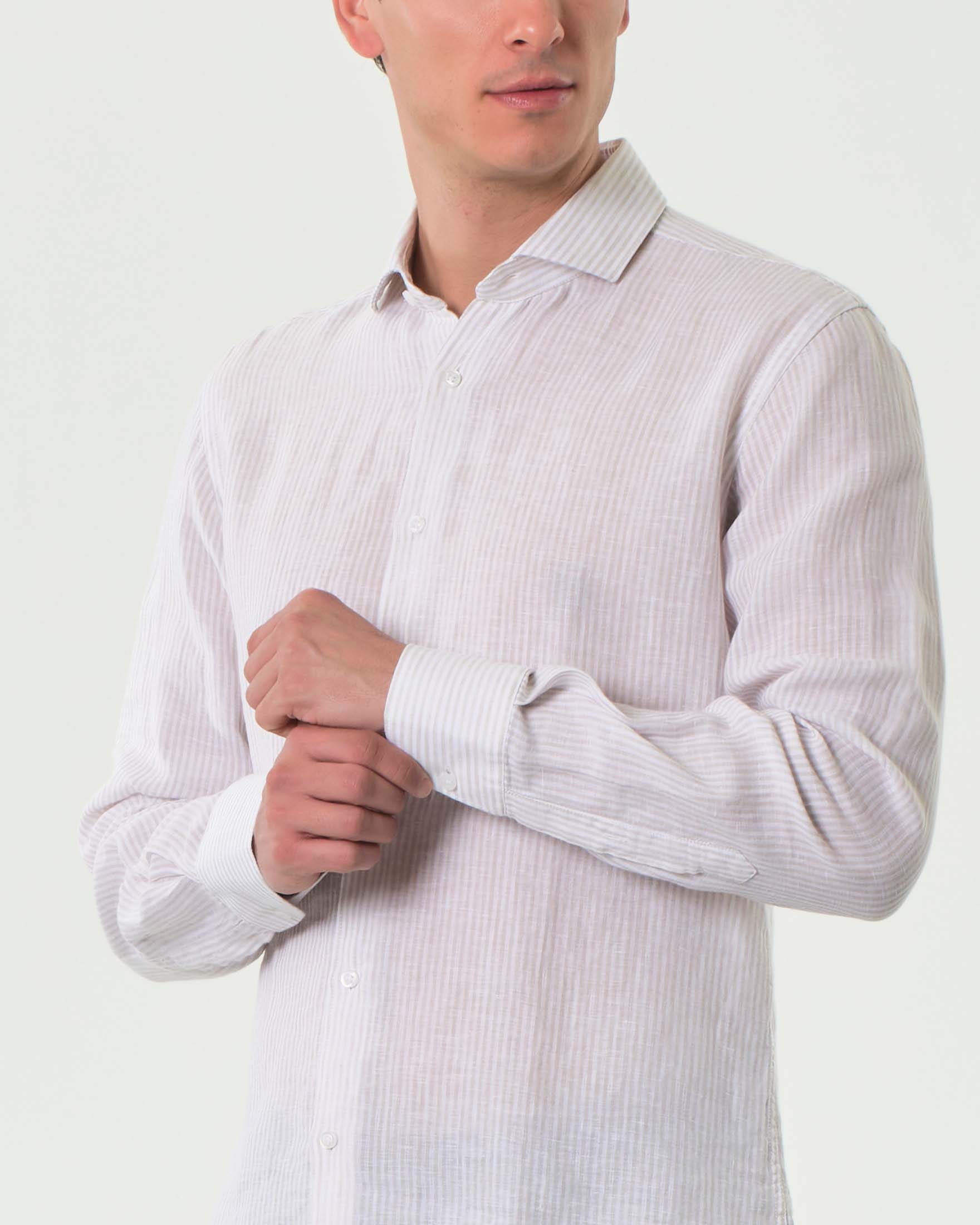 Camicia Ashki.i bastoncino bianco beige in puro lino image
