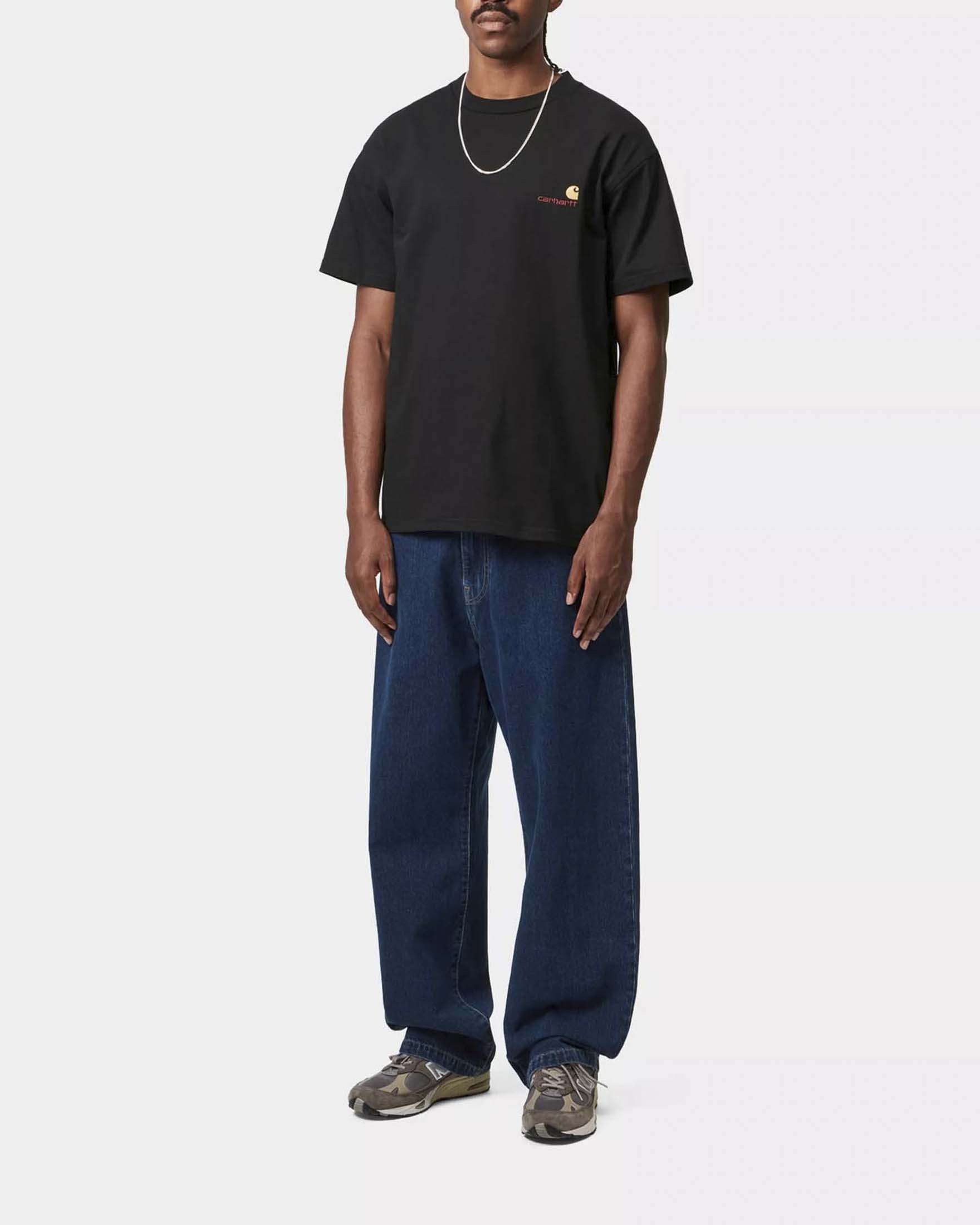 T-shirt nera mezza manica American Script Carhartt loose-fit in puro cotone