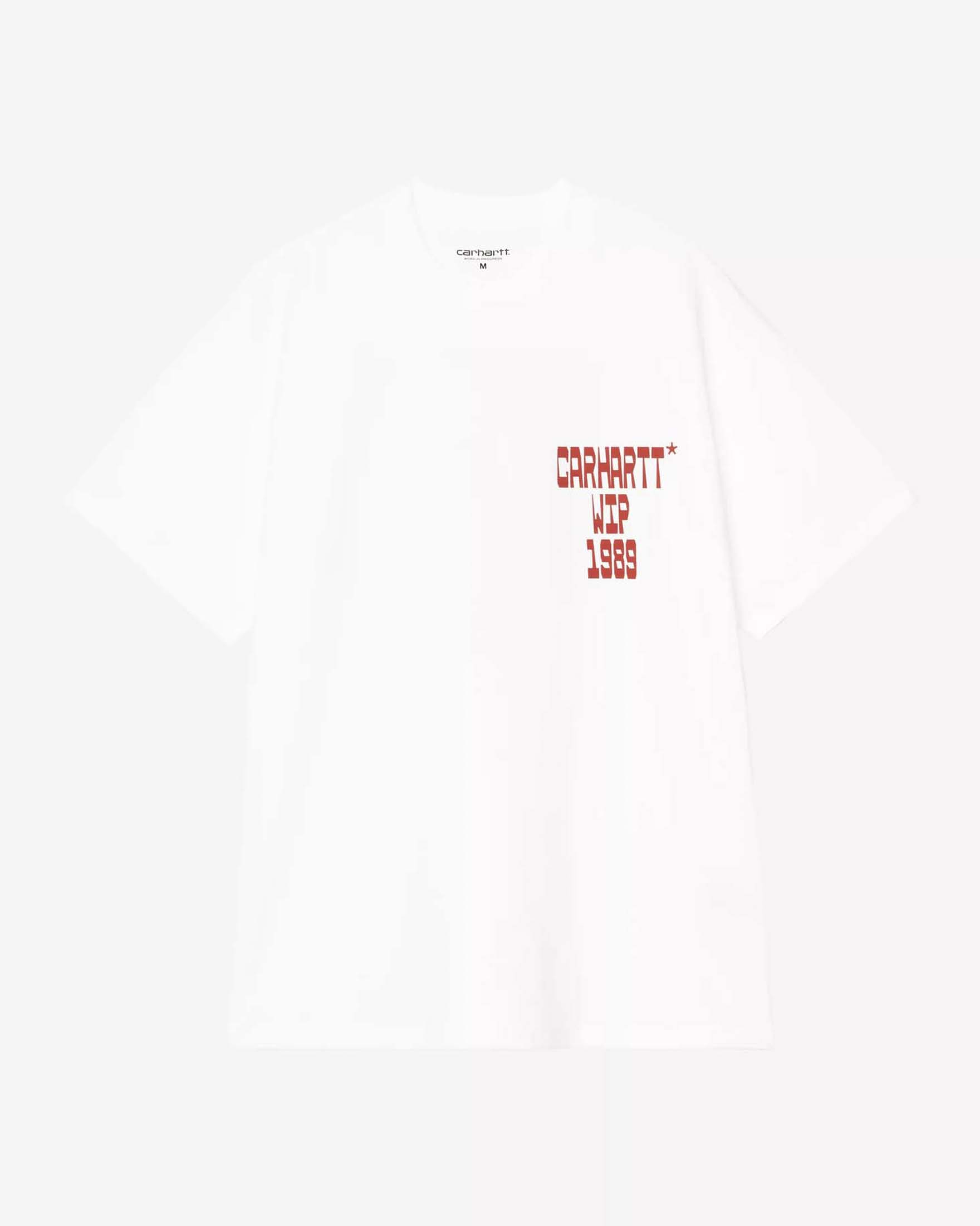 T-shirt bianca mezza manica Blocks Carhartt loose-fit in jersey di cotone con scritta fronte e retro in contrasto