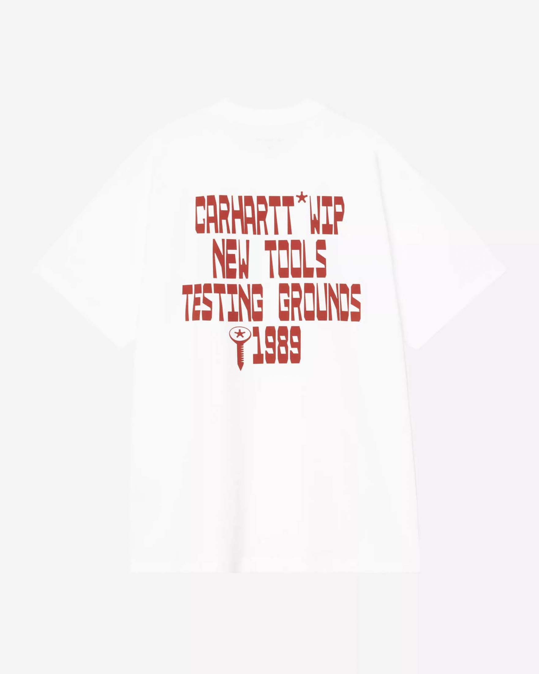 T-shirt bianca mezza manica Blocks Carhartt loose-fit in jersey di cotone con scritta fronte e retro in contrasto image